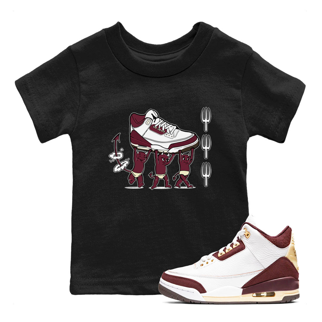 Air Jordan 3 A Ma Maniere Burgundy Crush shirts to match jordans Devil Babies sneaker match tees Air Jordan 3 A Ma Maniere x Burgundy Crush Drip Gear Zone Youth Baby Black 1 crew neck shirts
