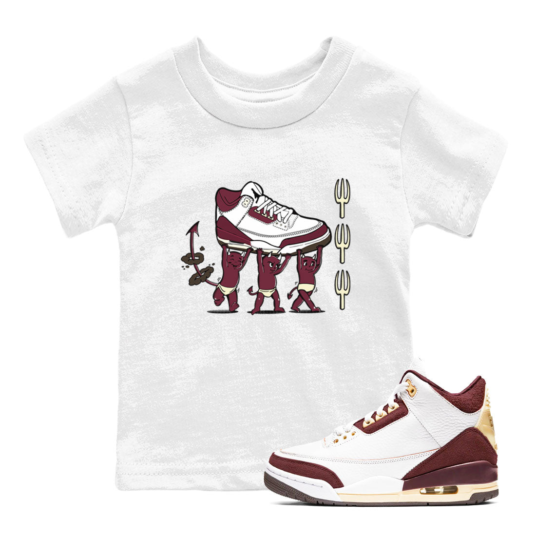 Air Jordan 3 A Ma Maniere Burgundy Crush shirts to match jordans Devil Babies sneaker match tees Air Jordan 3 A Ma Maniere x Burgundy Crush Drip Gear Zone Youth Baby White 1 crew neck shirts