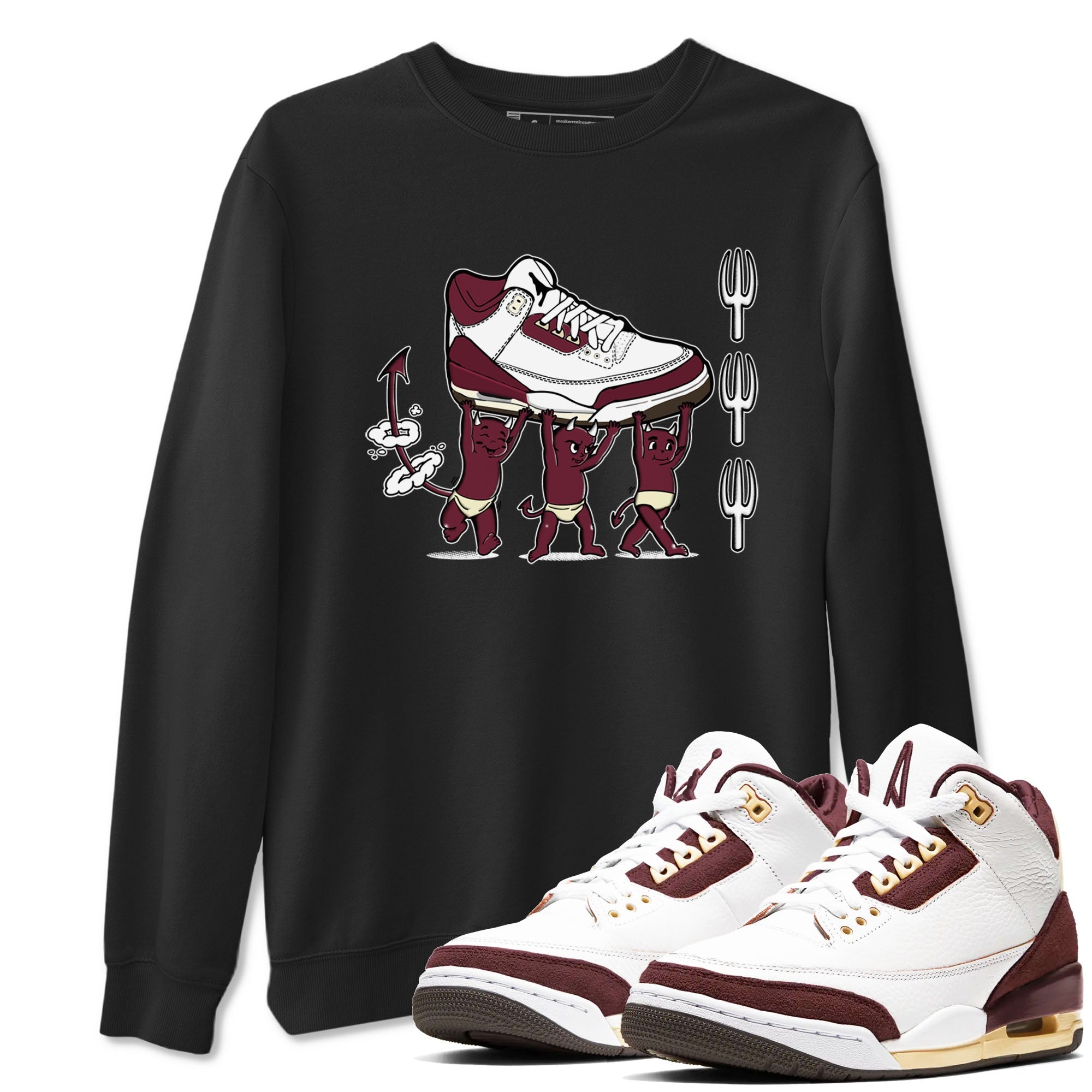 Air Jordan 3 A Ma Maniere Burgundy Crush shirts to match jordans Devil Babies sneaker match tees Air Jordan 3 A Ma Maniere x Burgundy Crush Drip Gear Zone unisex cotton Black 1 crew neck shirts