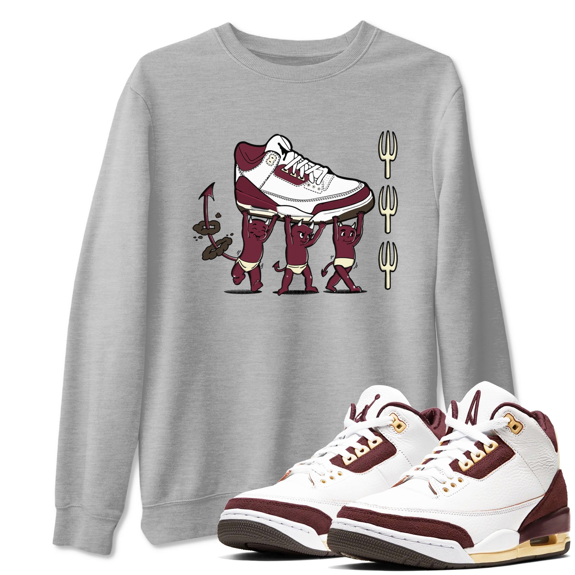 Air Jordan 3 A Ma Maniere Burgundy Crush shirts to match jordans Devil Babies sneaker match tees Air Jordan 3 A Ma Maniere x Burgundy Crush Drip Gear Zone unisex cotton Heather Grey 1 crew neck shirts