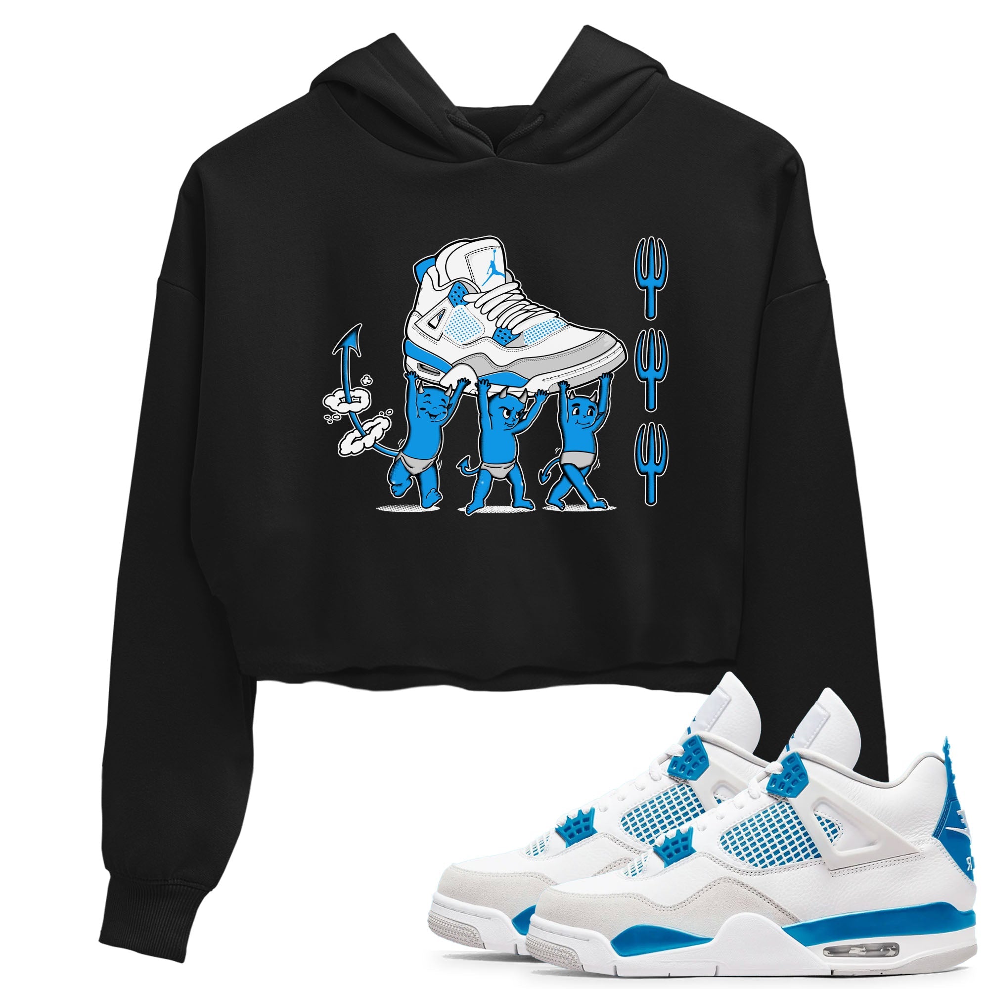 4s Military Blue shirts to match jordans Devil Babies sneaker match tees Air Jordan 4 Military Blue Drip Gear Zone unisex cotton Black 1 Crop Shirts