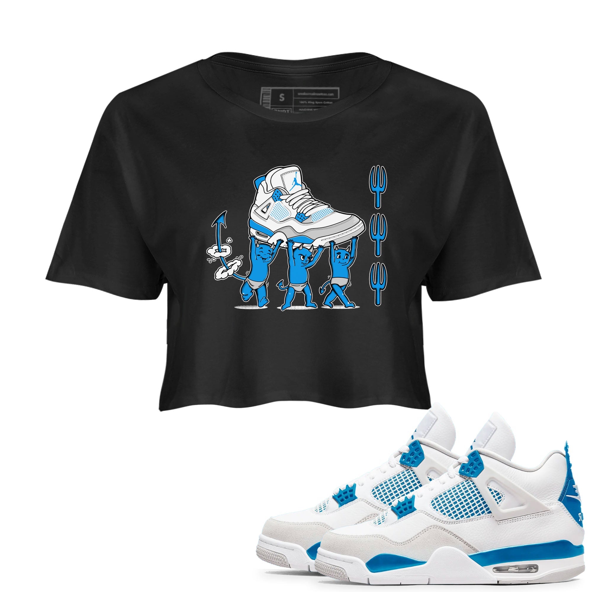 4s Military Blue shirts to match jordans Devil Babies sneaker match tees Air Jordan 4 Military Blue Drip Gear Zone unisex cotton Black 1 Crop Shirts