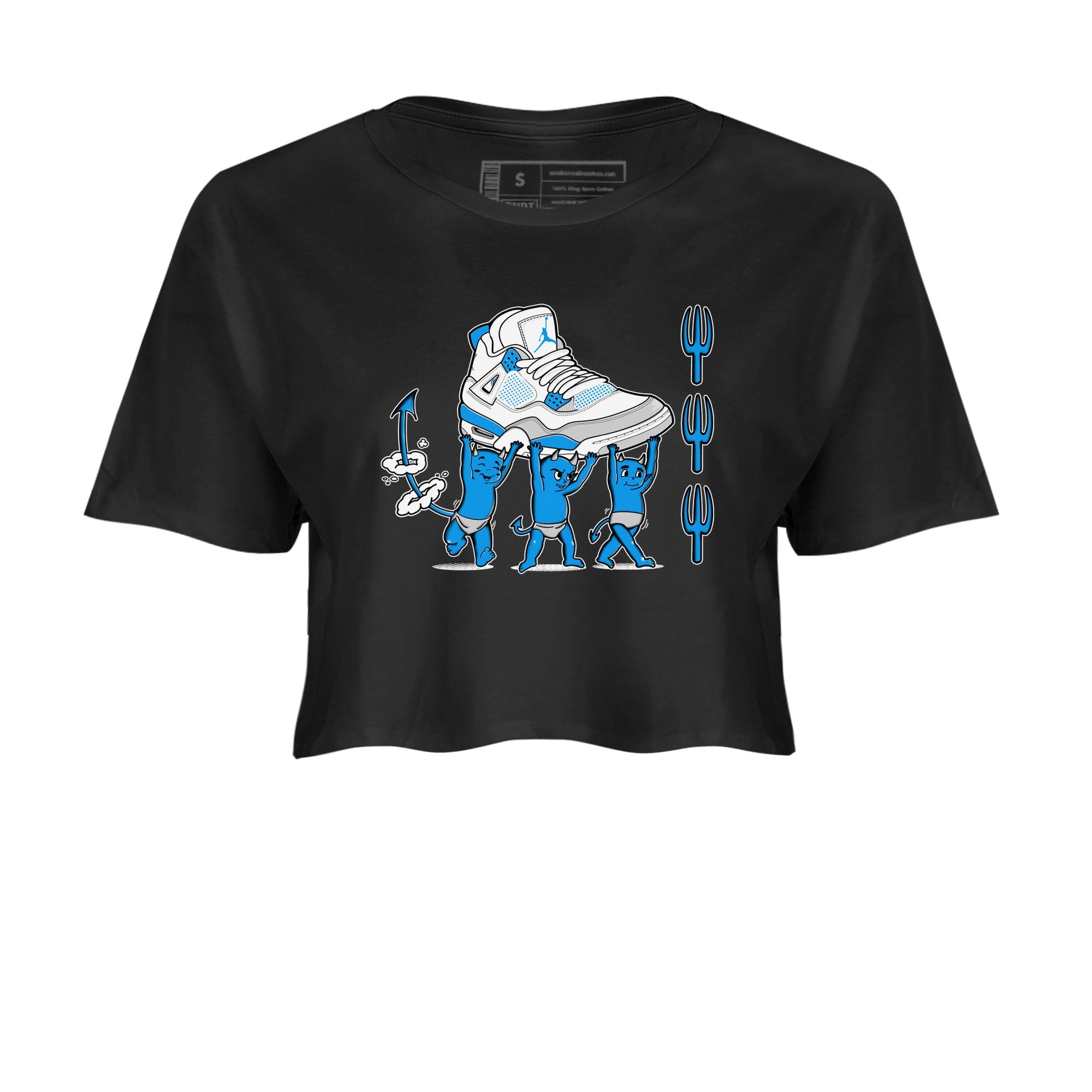 4s Military Blue shirts to match jordans Devil Babies sneaker match tees Air Jordan 4 Military Blue Drip Gear Zone unisex cotton Black 2 Crop Shirts