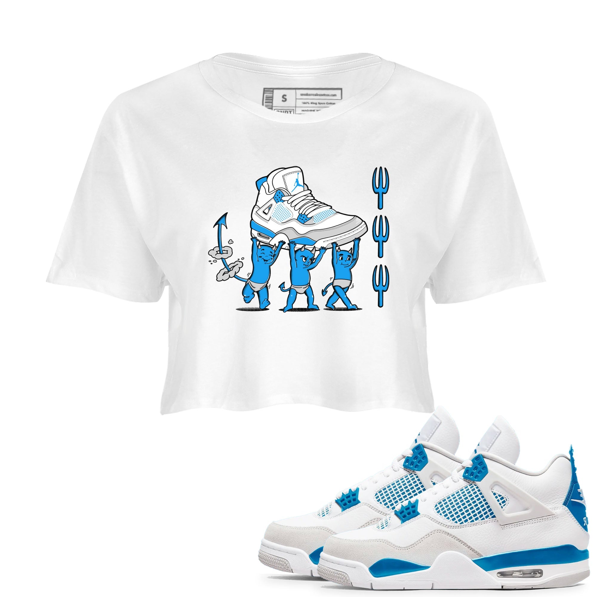 4s Military Blue shirts to match jordans Devil Babies sneaker match tees Air Jordan 4 Military Blue Drip Gear Zone unisex cotton White 1 Crop Shirts