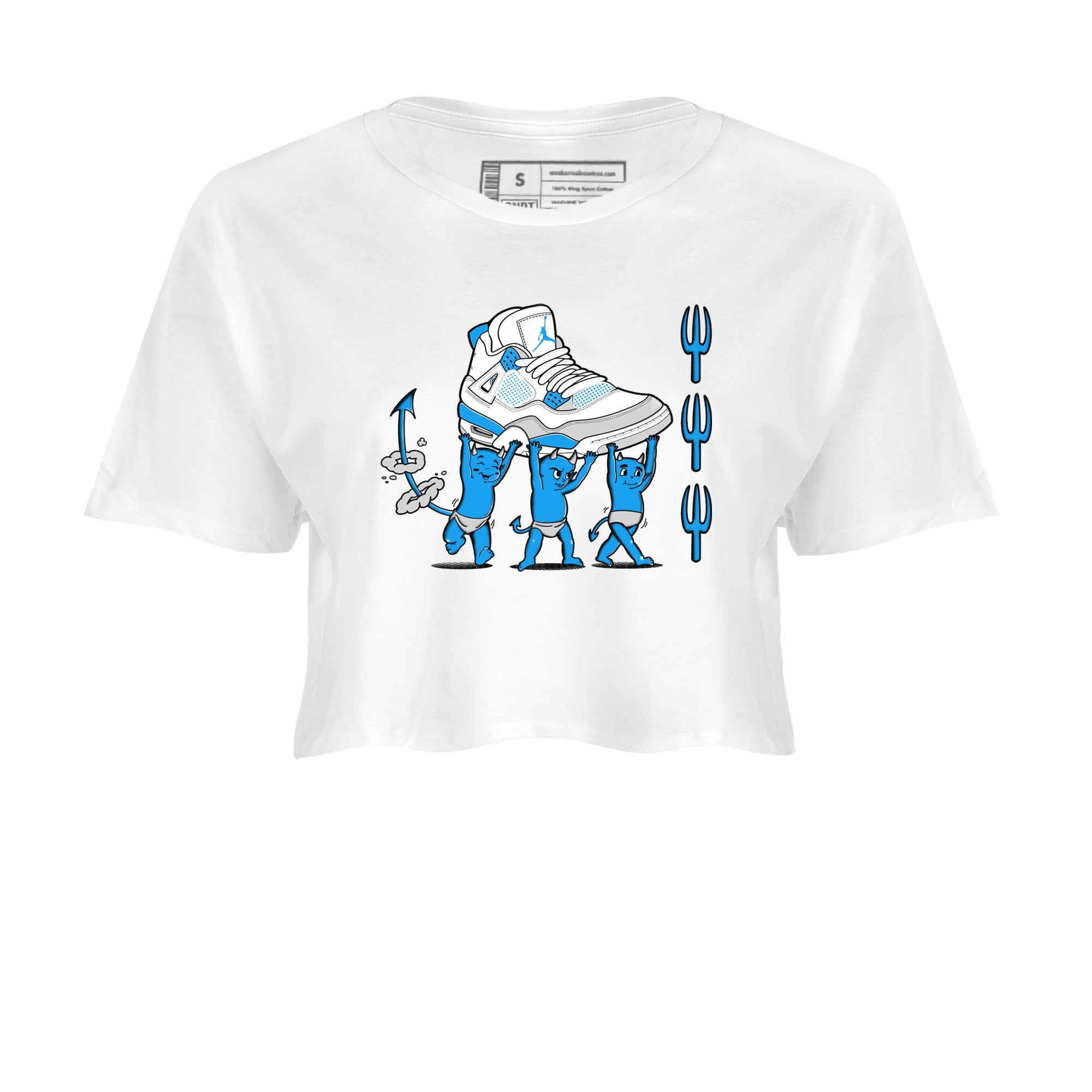 4s Military Blue shirts to match jordans Devil Babies sneaker match tees Air Jordan 4 Military Blue Drip Gear Zone unisex cotton White 2 Crop Shirts