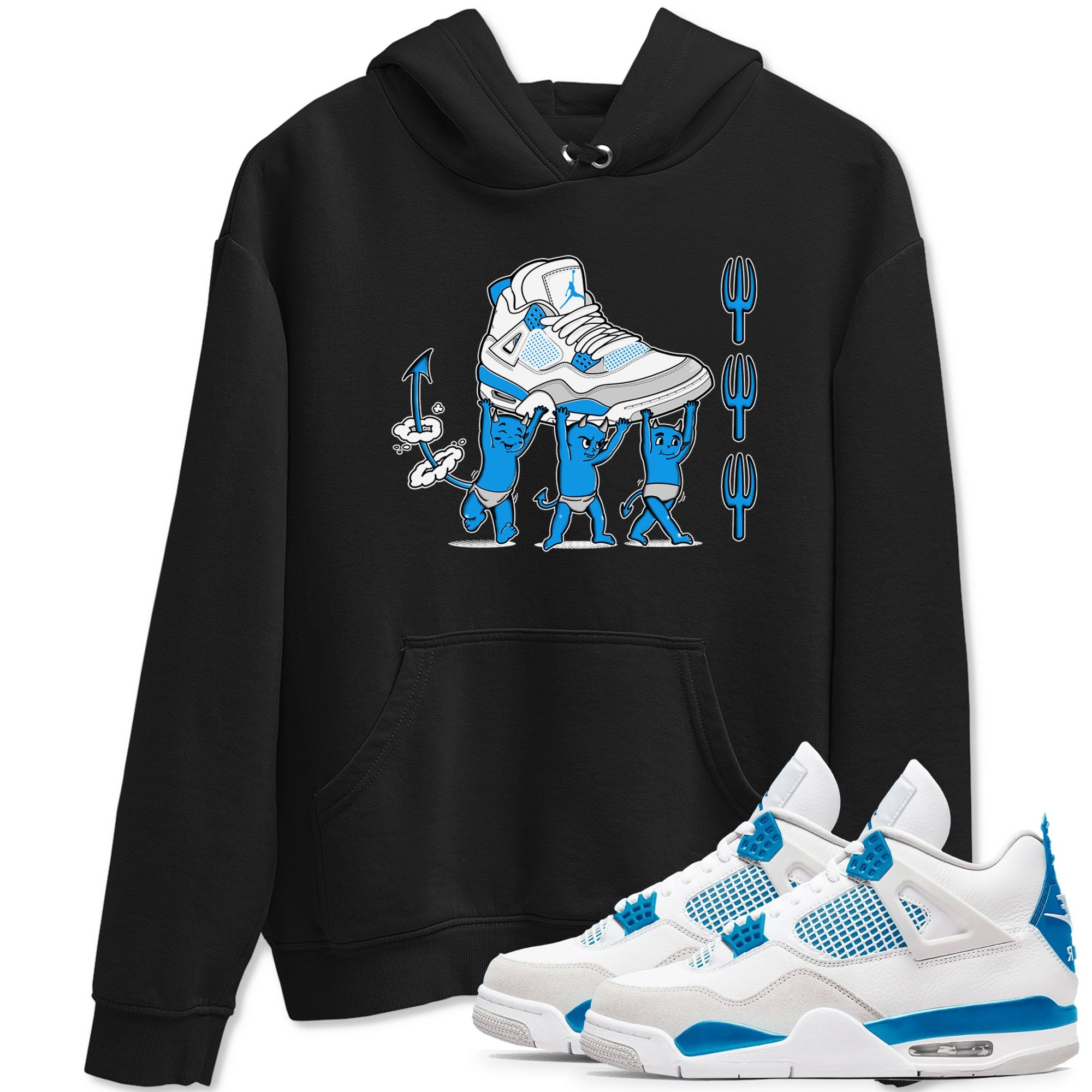 4s Military Blue shirts to match jordans Devil Babies sneaker match tees Air Jordan 4 Military Blue Drip Gear Zone unisex cotton Black 1 crew neck shirts