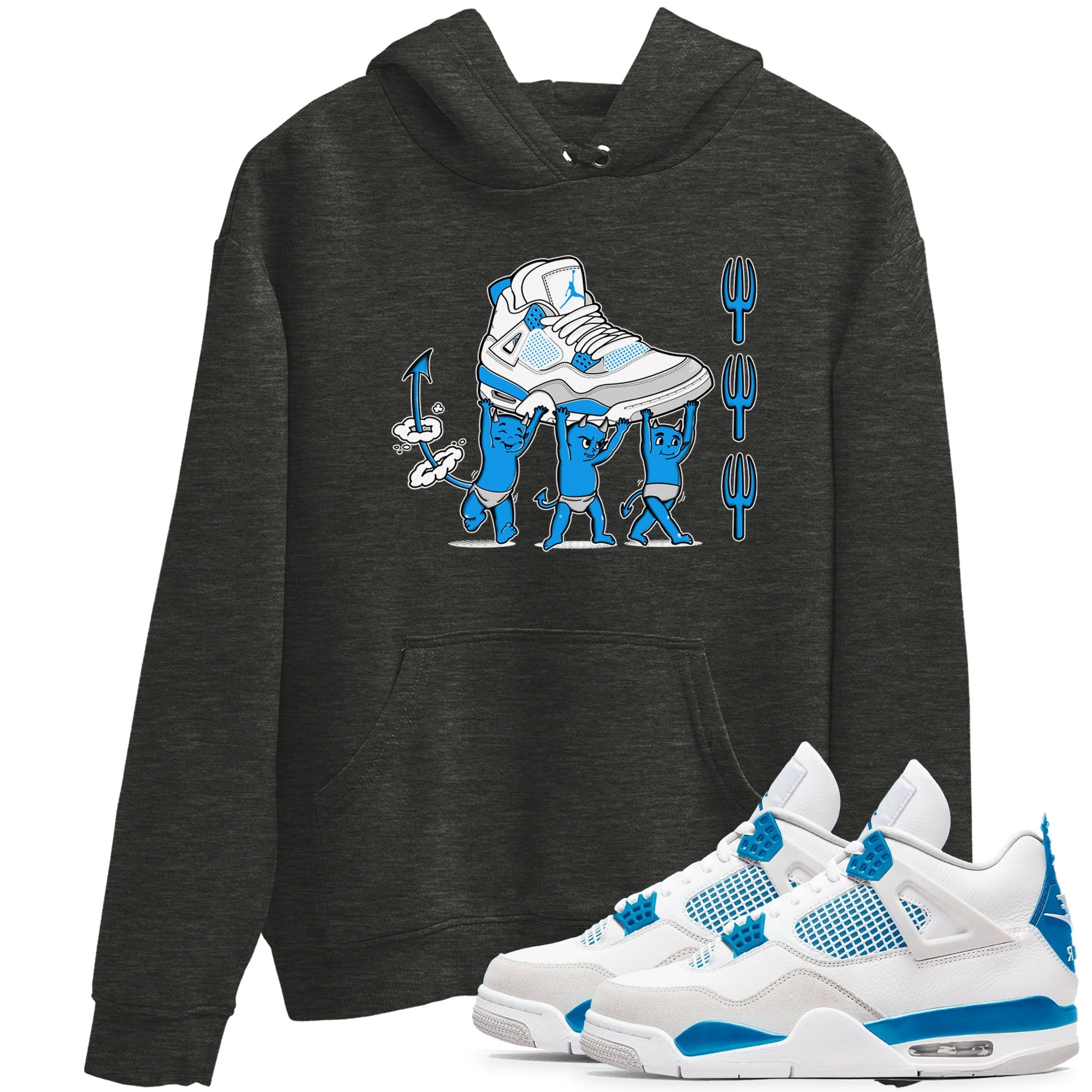 4s Military Blue shirts to match jordans Devil Babies sneaker match tees Air Jordan 4 Military Blue Drip Gear Zone unisex cotton Charcoal Heather 1 crew neck shirts