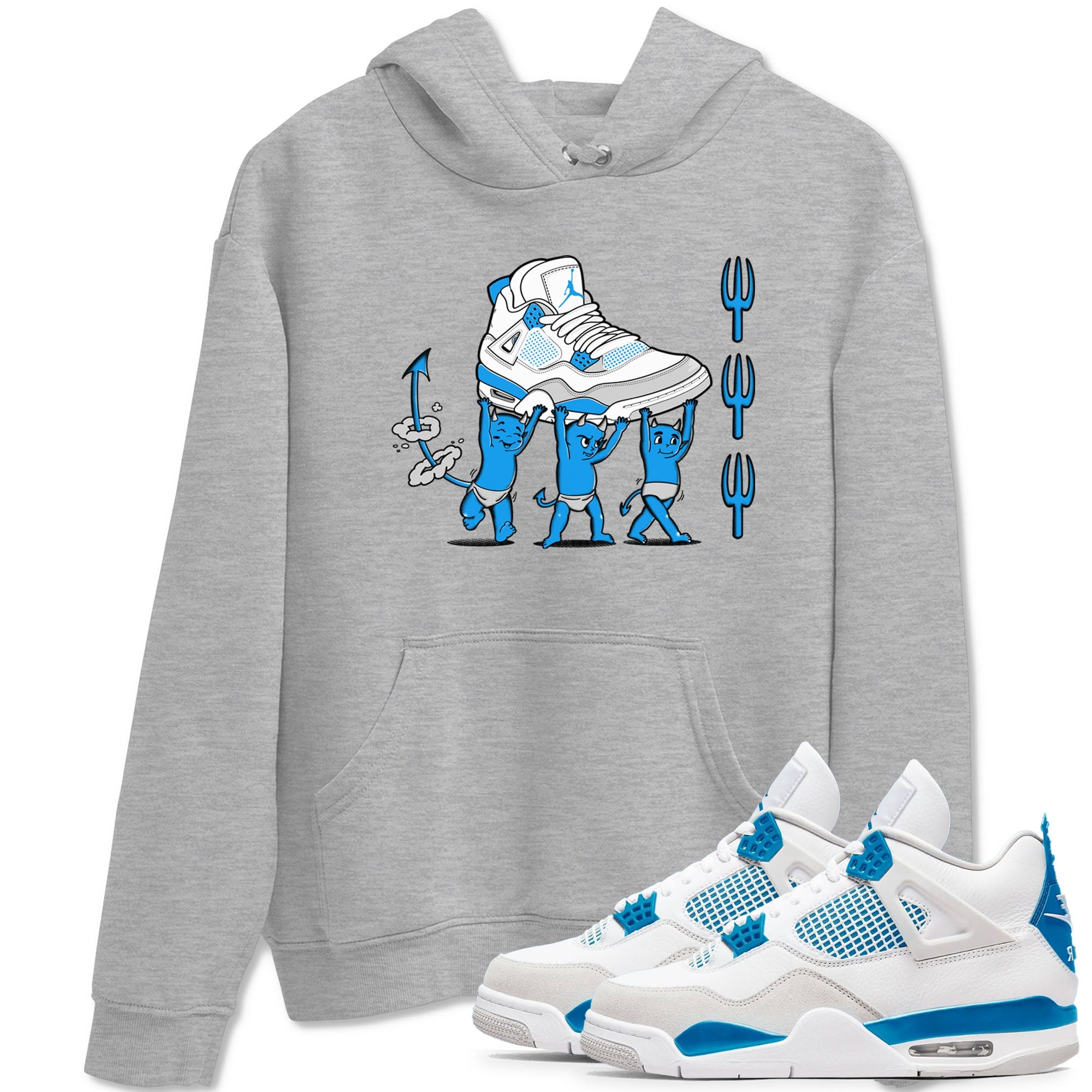 4s Military Blue shirts to match jordans Devil Babies sneaker match tees Air Jordan 4 Military Blue Drip Gear Zone unisex cotton Heather Grey 1 crew neck shirts