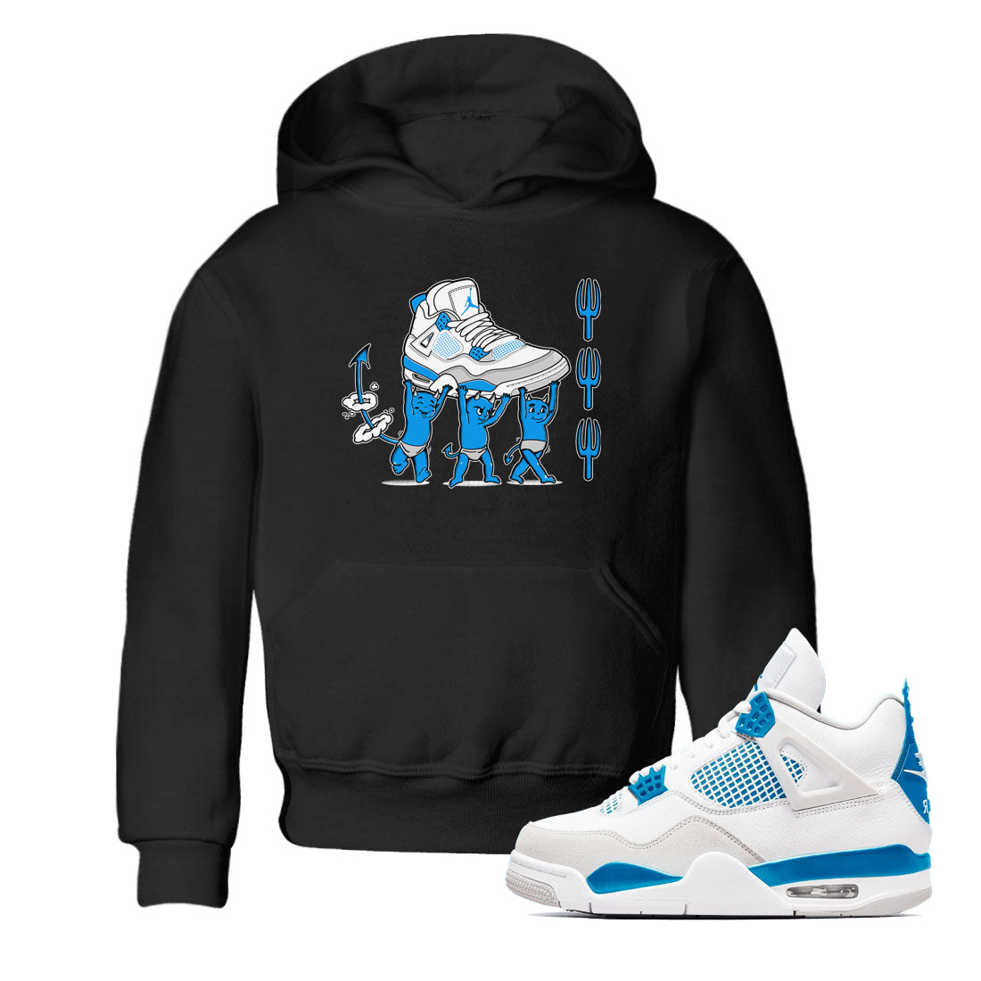4s Military Blue shirts to match jordans Devil Babies sneaker match tees Air Jordan 4 Military Blue Drip Gear Zone Youth Baby Black 1 crew neck shirts