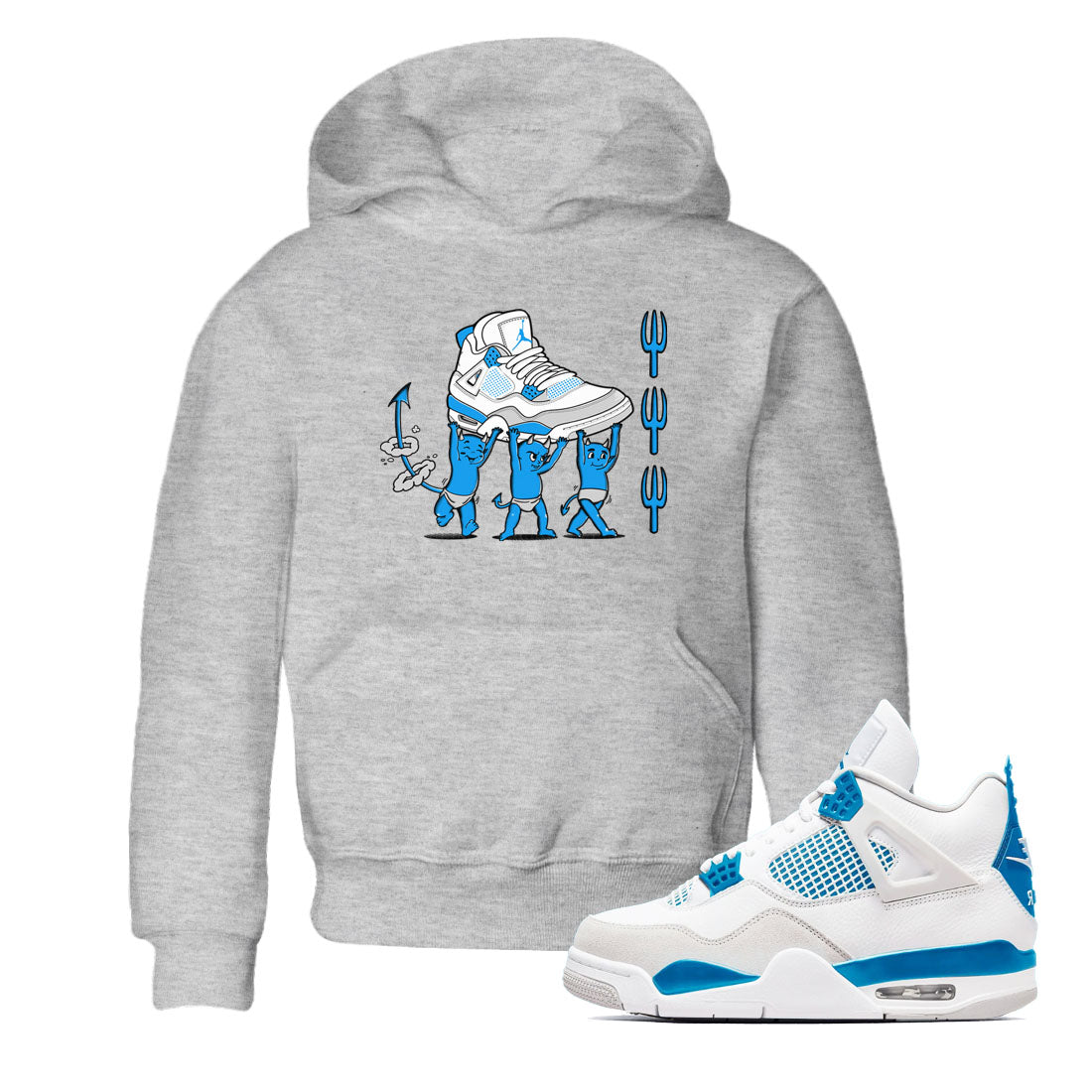 4s Military Blue shirts to match jordans Devil Babies sneaker match tees Air Jordan 4 Military Blue Drip Gear Zone Youth Baby Heather Grey 1 crew neck shirts