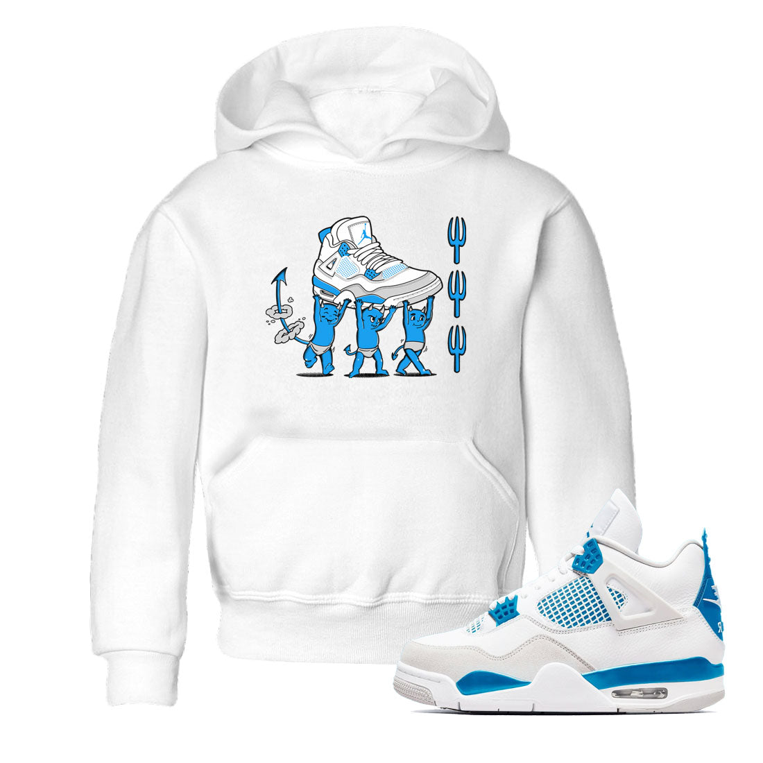 4s Military Blue shirts to match jordans Devil Babies sneaker match tees Air Jordan 4 Military Blue Drip Gear Zone Youth Baby White 1 crew neck shirts