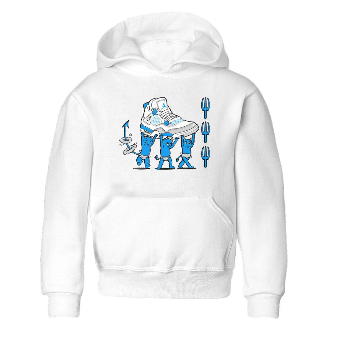 4s Military Blue shirts to match jordans Devil Babies sneaker match tees Air Jordan 4 Military Blue Drip Gear Zone Youth Baby White 2 crew neck shirts