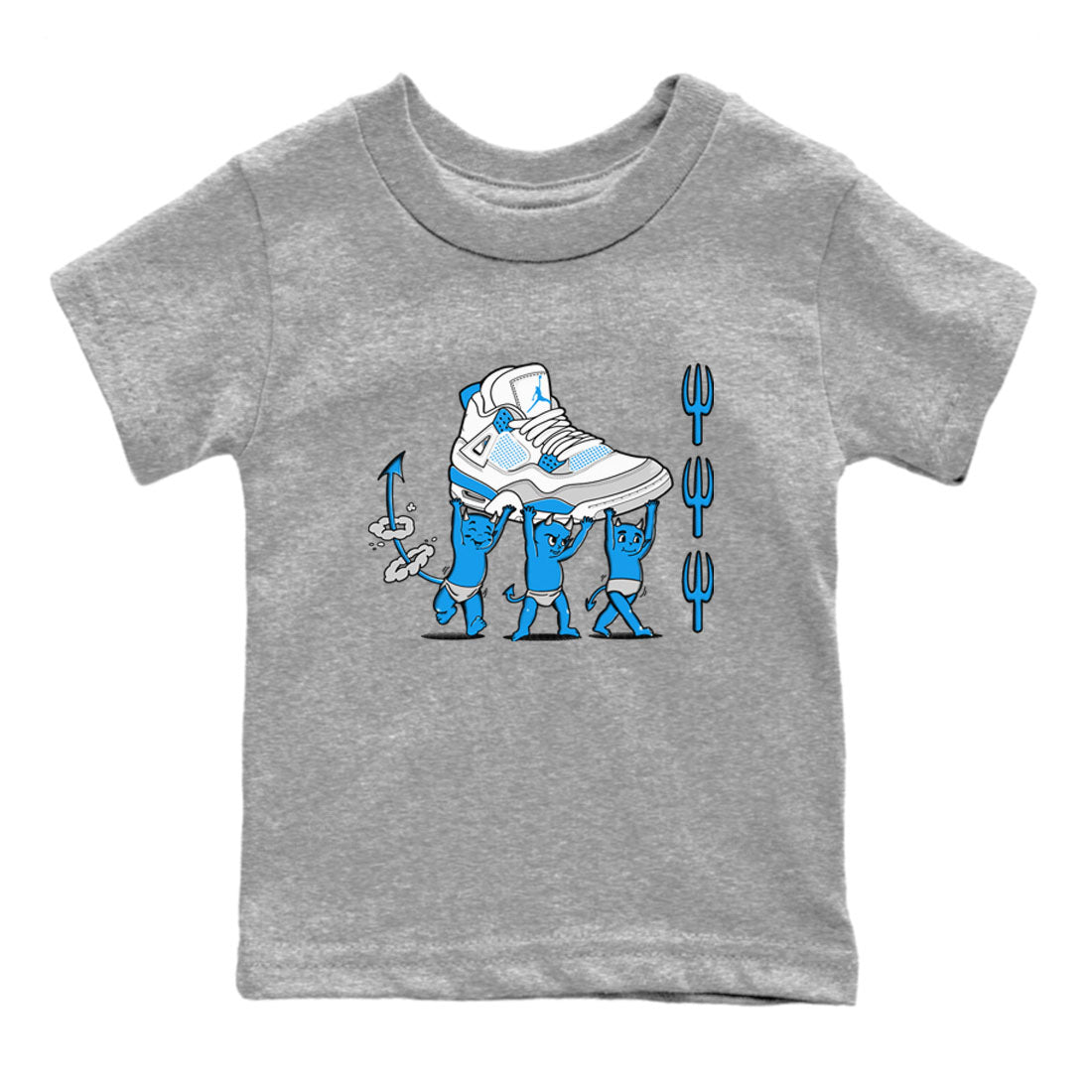 4s Military Blue shirts to match jordans Devil Babies sneaker match tees Air Jordan 4 Military Blue Drip Gear Zone Youth Baby Heather Grey 2 crew neck shirts