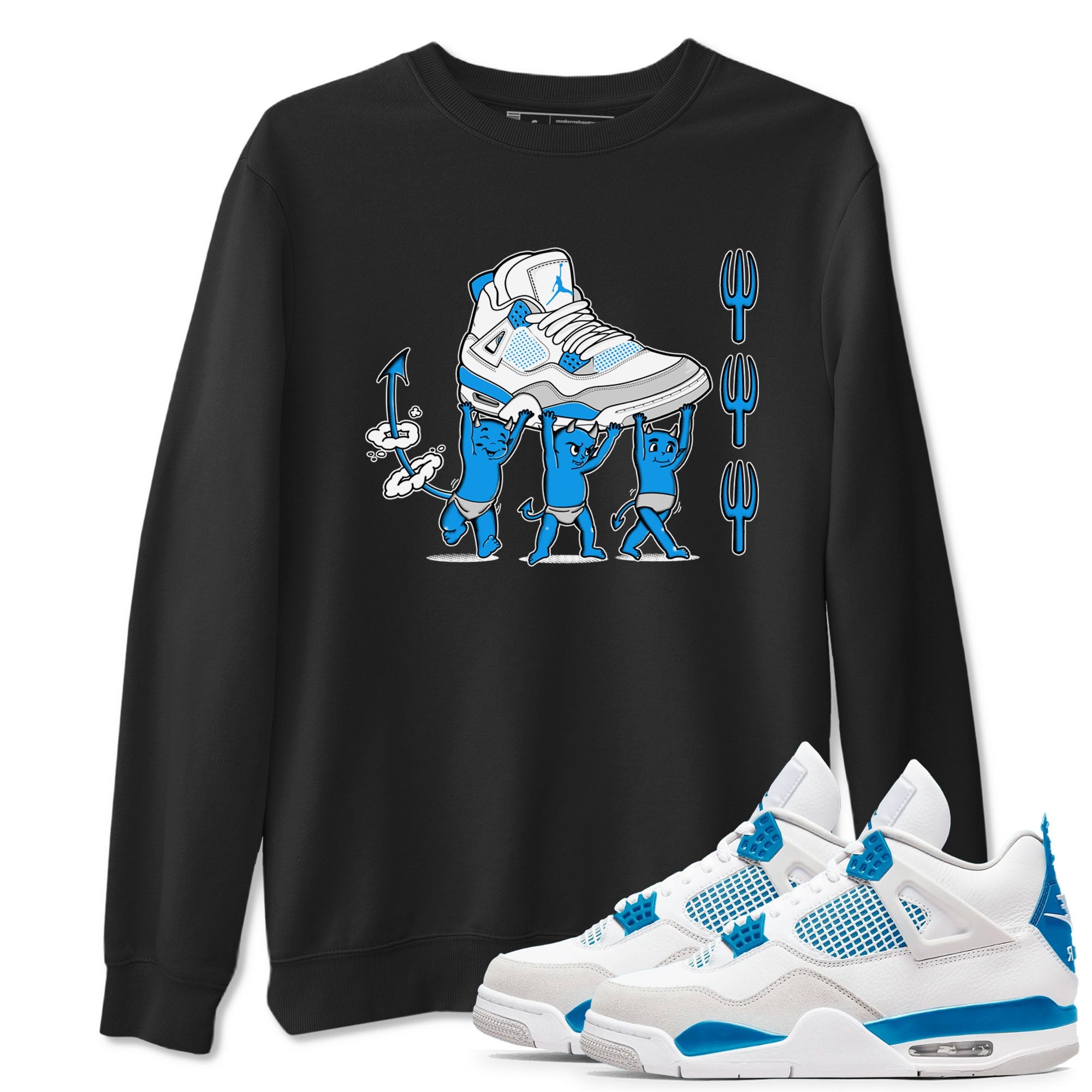 4s Military Blue shirts to match jordans Devil Babies sneaker match tees Air Jordan 4 Military Blue Drip Gear Zone unisex cotton Black 1 crew neck shirts