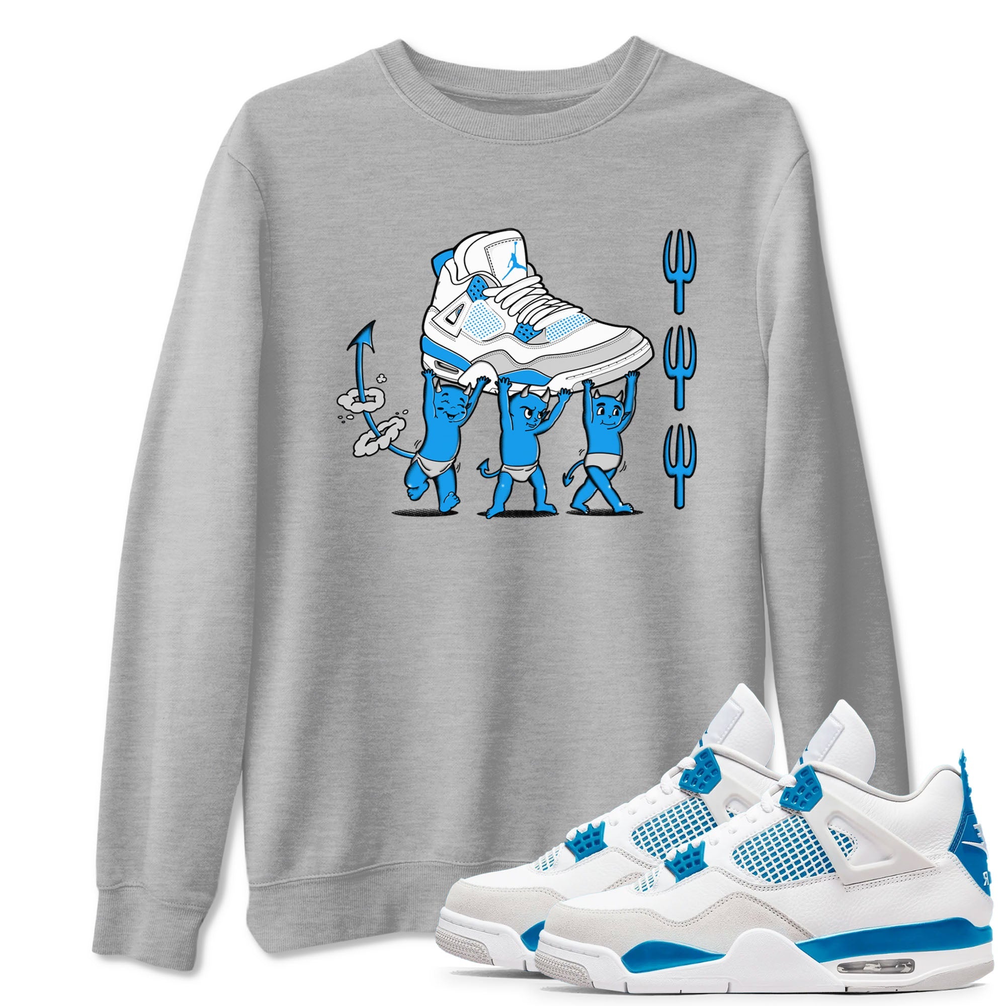 4s Military Blue shirts to match jordans Devil Babies sneaker match tees Air Jordan 4 Military Blue Drip Gear Zone unisex cotton Heather Grey 1 crew neck shirts