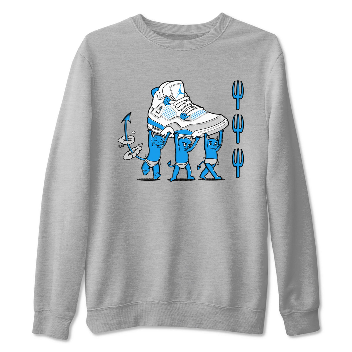 4s Military Blue shirts to match jordans Devil Babies sneaker match tees Air Jordan 4 Military Blue Drip Gear Zone unisex cotton Heather Grey 2 crew neck shirts