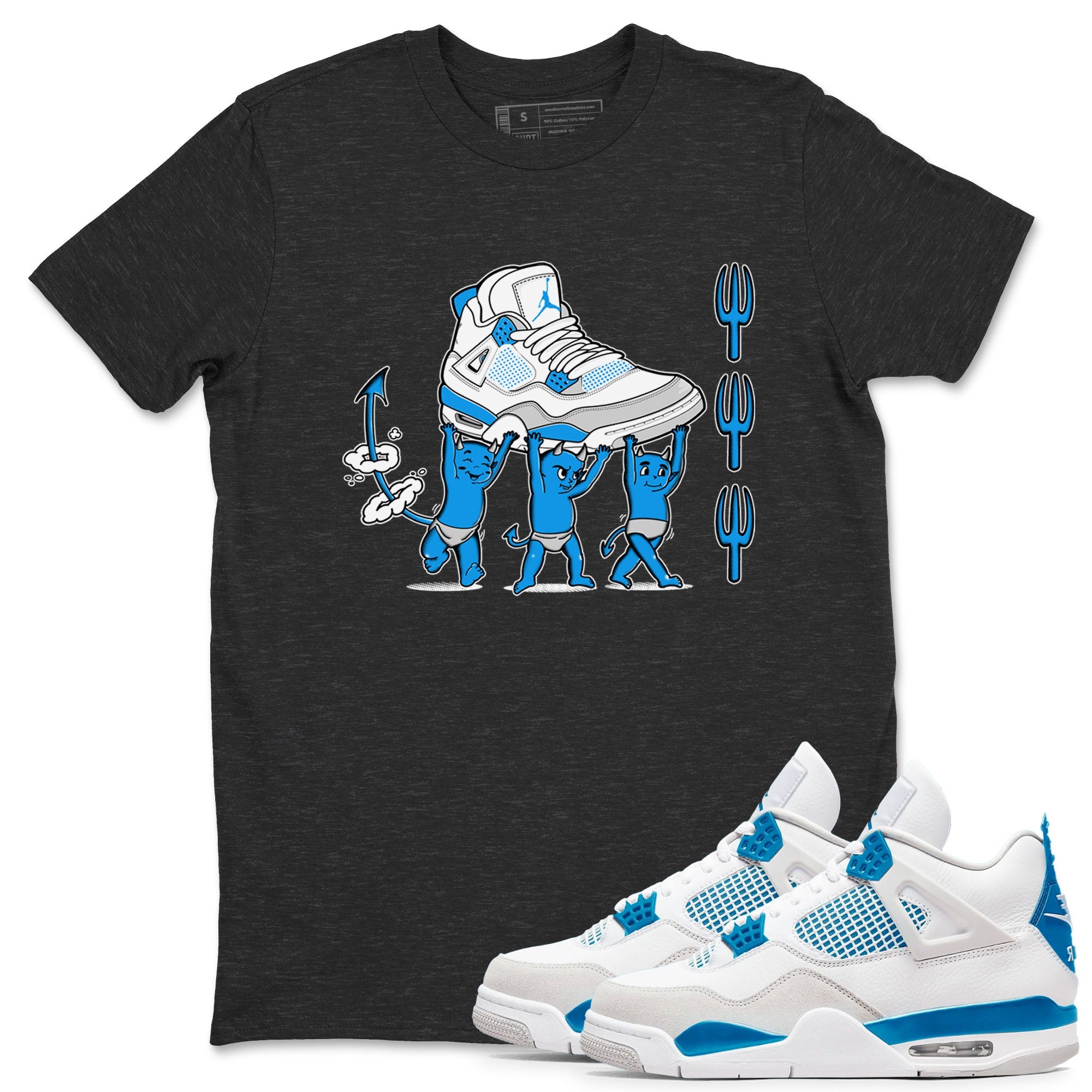 4s Military Blue shirts to match jordans Devil Babies sneaker match tees Air Jordan 4 Military Blue Drip Gear Zone unisex cotton Charcoal Heather 1 crew neck shirts