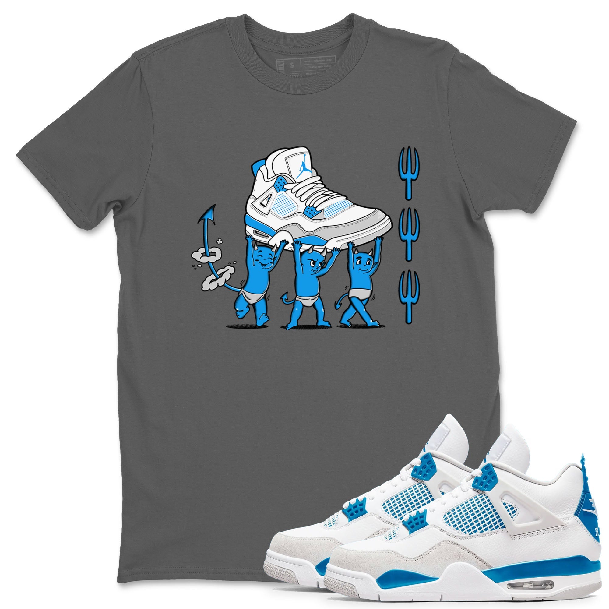 4s Military Blue shirts to match jordans Devil Babies sneaker match tees Air Jordan 4 Military Blue Drip Gear Zone unisex cotton Cool Grey 1 crew neck shirts