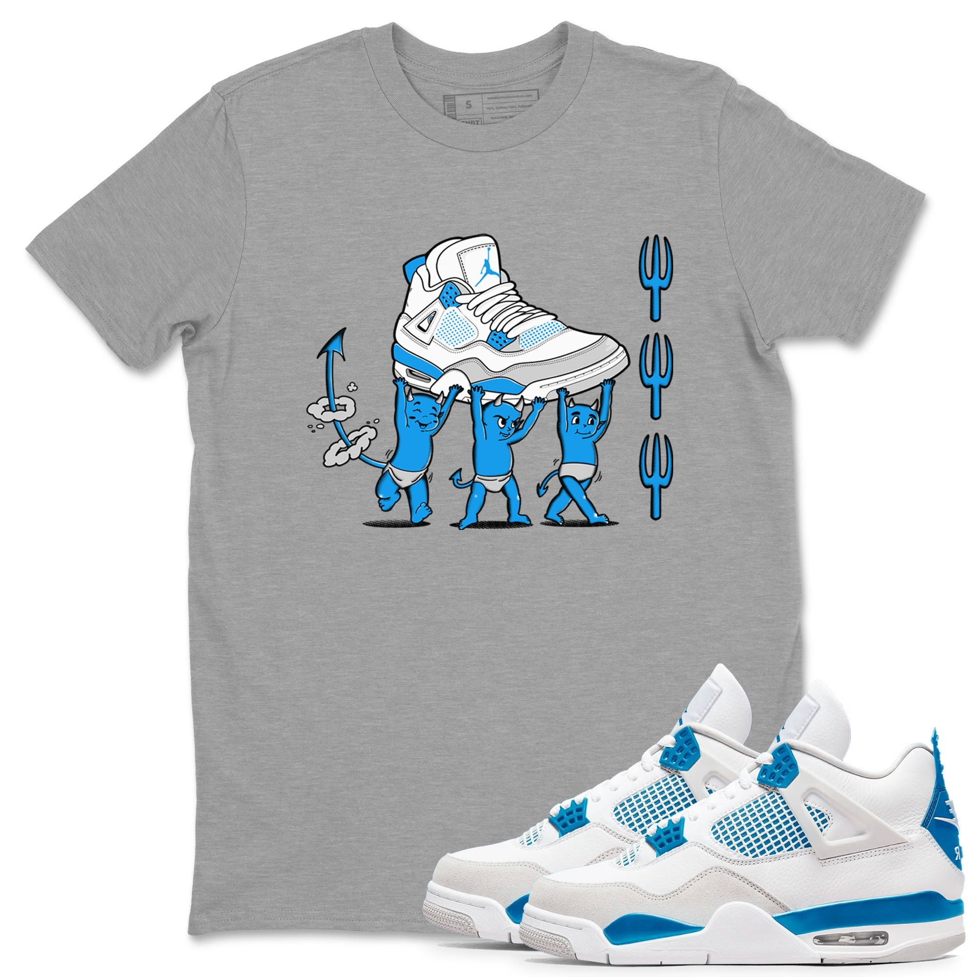 4s Military Blue shirts to match jordans Devil Babies sneaker match tees Air Jordan 4 Military Blue Drip Gear Zone unisex cotton Heather Grey 1 crew neck shirts
