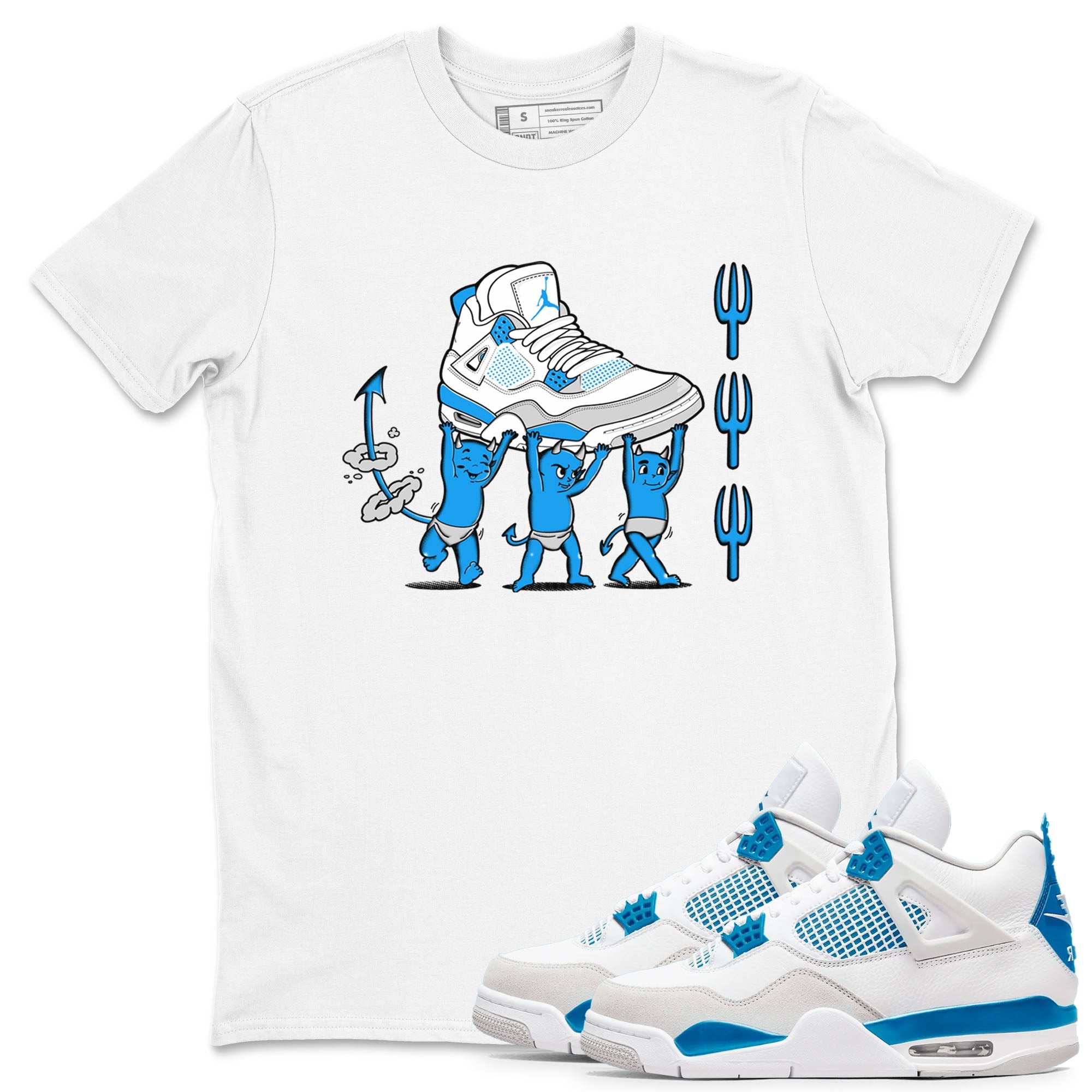 4s Military Blue shirts to match jordans Devil Babies sneaker match tees Air Jordan 4 Military Blue Drip Gear Zone unisex cotton White 1 crew neck shirts