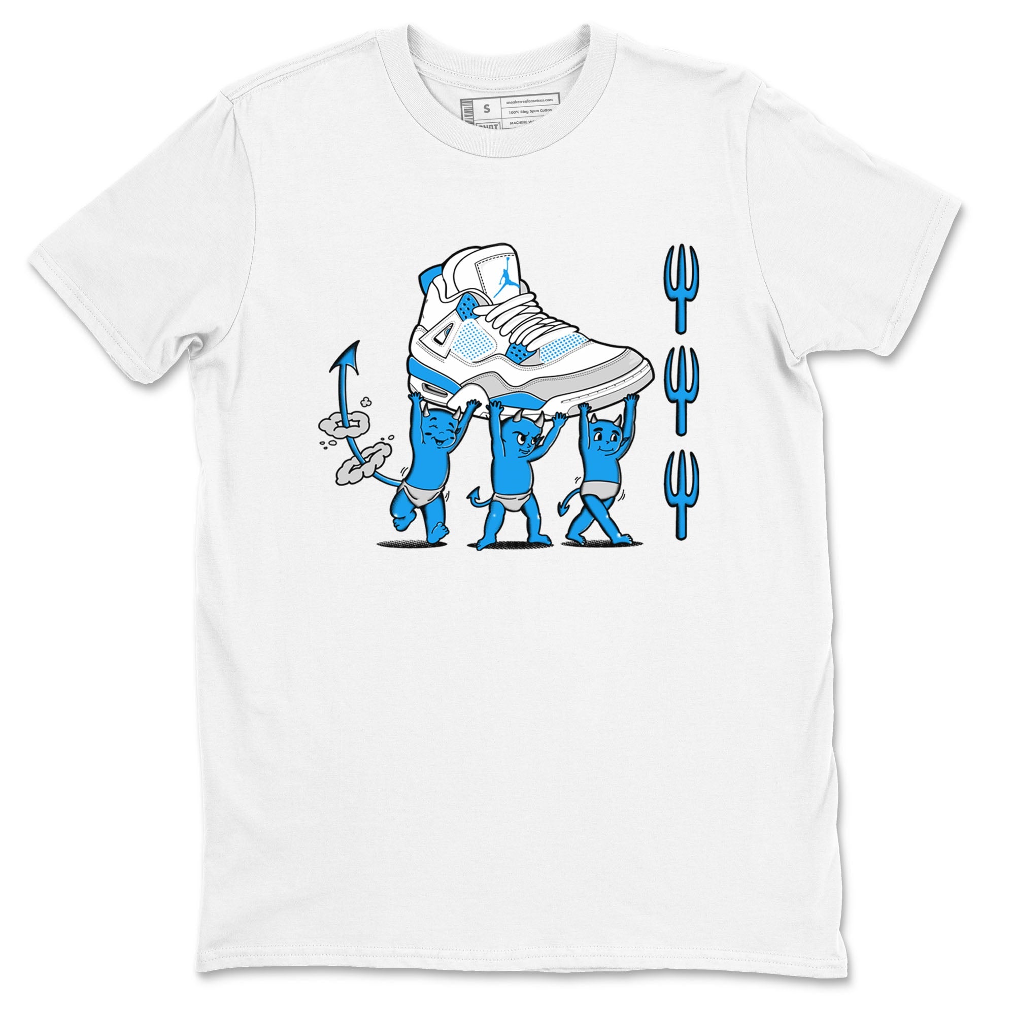 4s Military Blue shirts to match jordans Devil Babies sneaker match tees Air Jordan 4 Military Blue Drip Gear Zone unisex cotton White 2 crew neck shirts