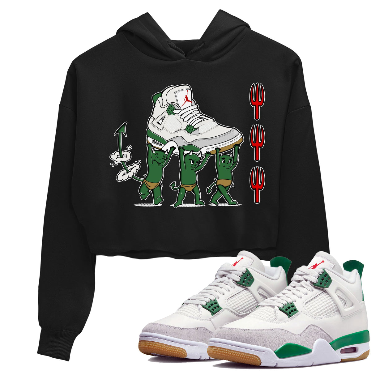 4s Pine Green shirts to match jordans Devil Babies sneaker match tees Air Jordan 4 Pine Green Drip Gear Zone unisex cotton Black 1 Crop Shirts