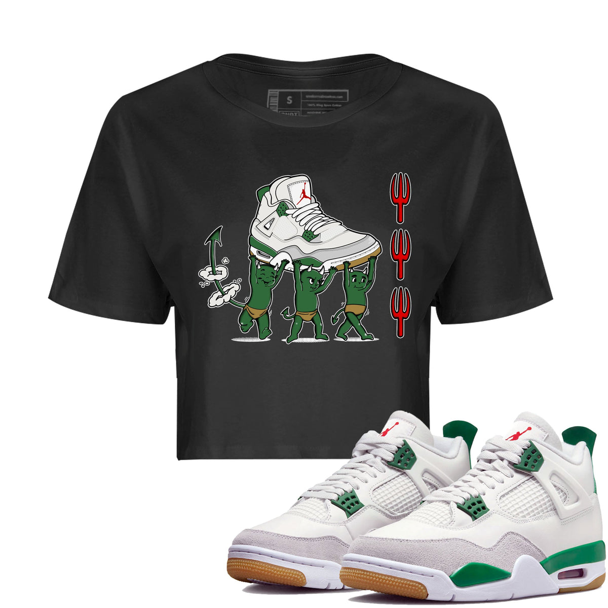 4s Pine Green shirts to match jordans Devil Babies sneaker match tees Air Jordan 4 Pine Green Drip Gear Zone unisex cotton Black 1 Crop Shirts
