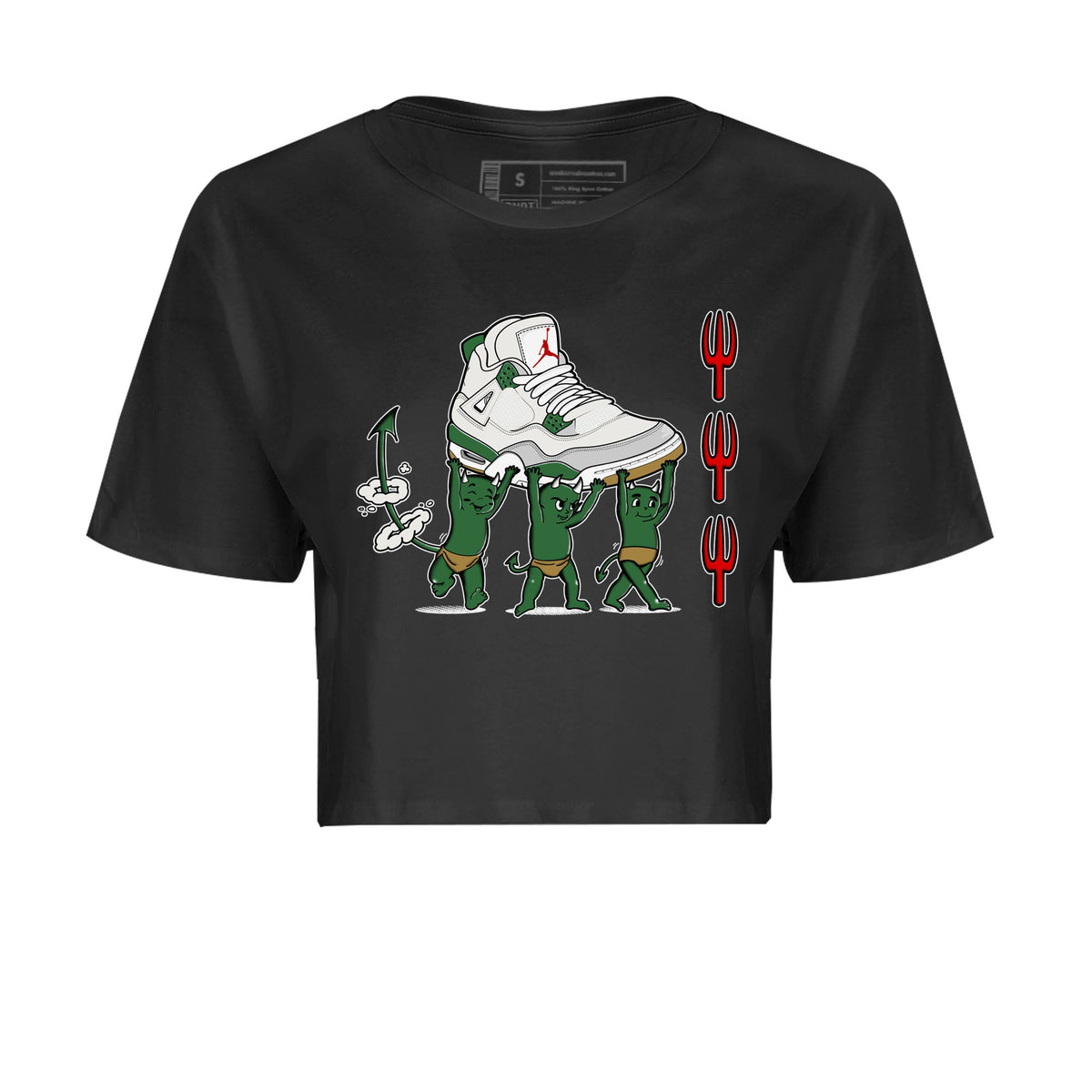 4s Pine Green shirts to match jordans Devil Babies sneaker match tees Air Jordan 4 Pine Green Drip Gear Zone unisex cotton Black 2 Crop Shirts