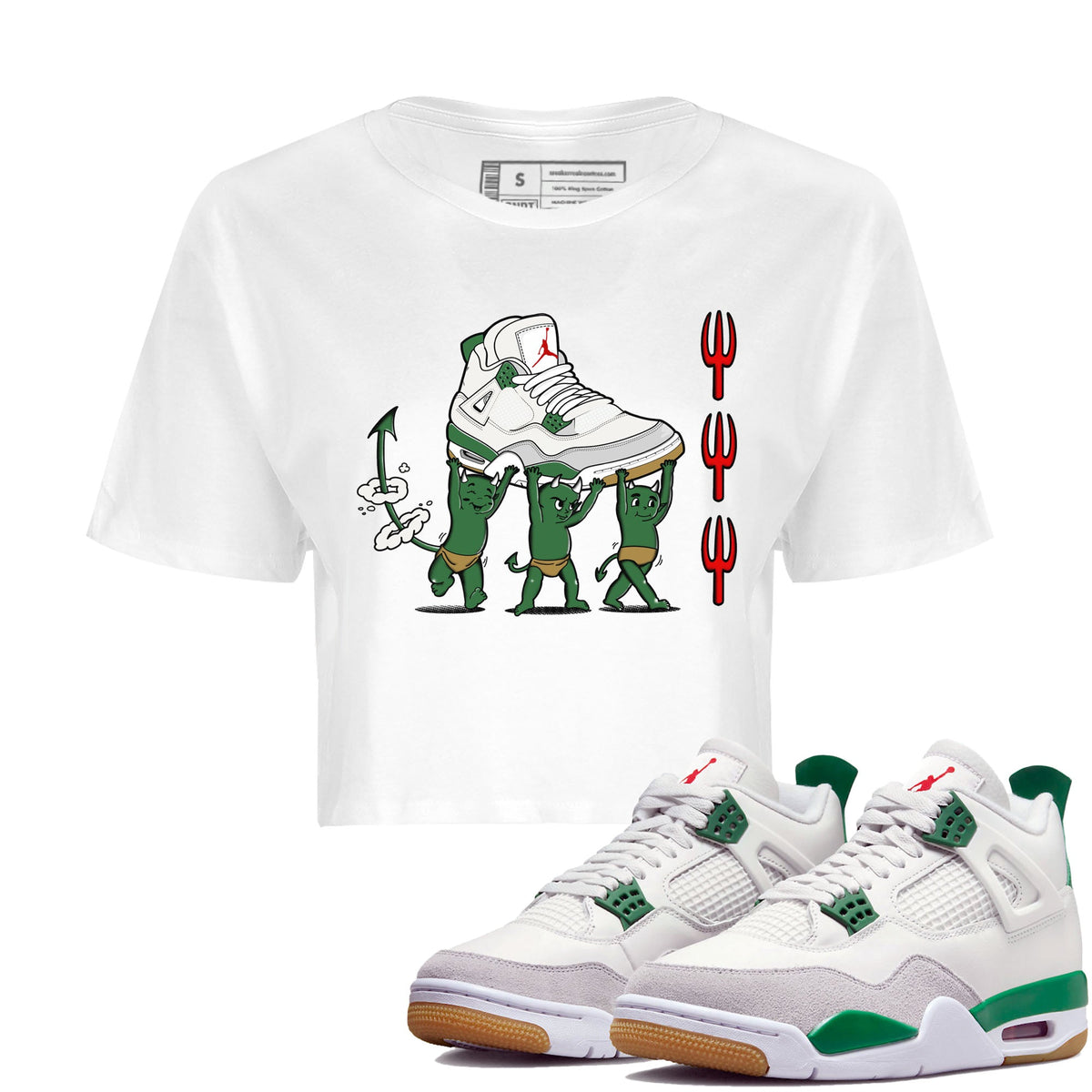 4s Pine Green shirts to match jordans Devil Babies sneaker match tees Air Jordan 4 Pine Green Drip Gear Zone unisex cotton White 1 Crop Shirts
