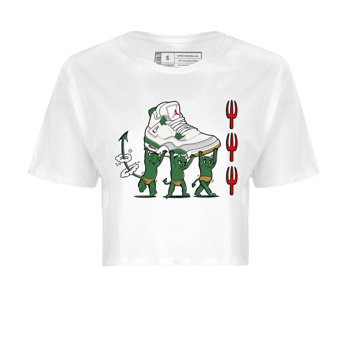 4s Pine Green shirts to match jordans Devil Babies sneaker match tees Air Jordan 4 Pine Green Drip Gear Zone unisex cotton White 2 Crop Shirts