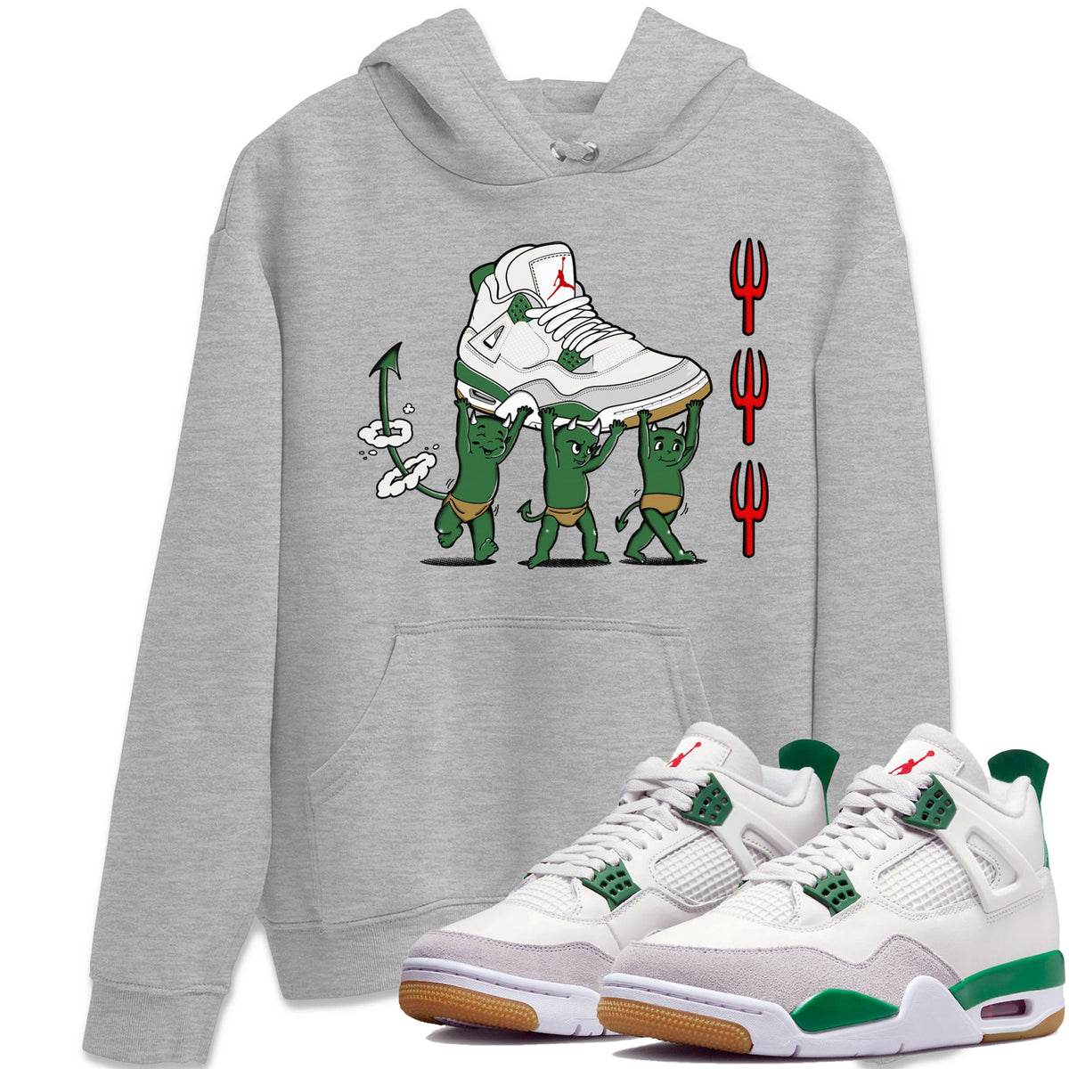4s Pine Green shirts to match jordans Devil Babies sneaker match tees Air Jordan 4 Pine Green Drip Gear Zone unisex cotton Heather Grey 1 crew neck shirts