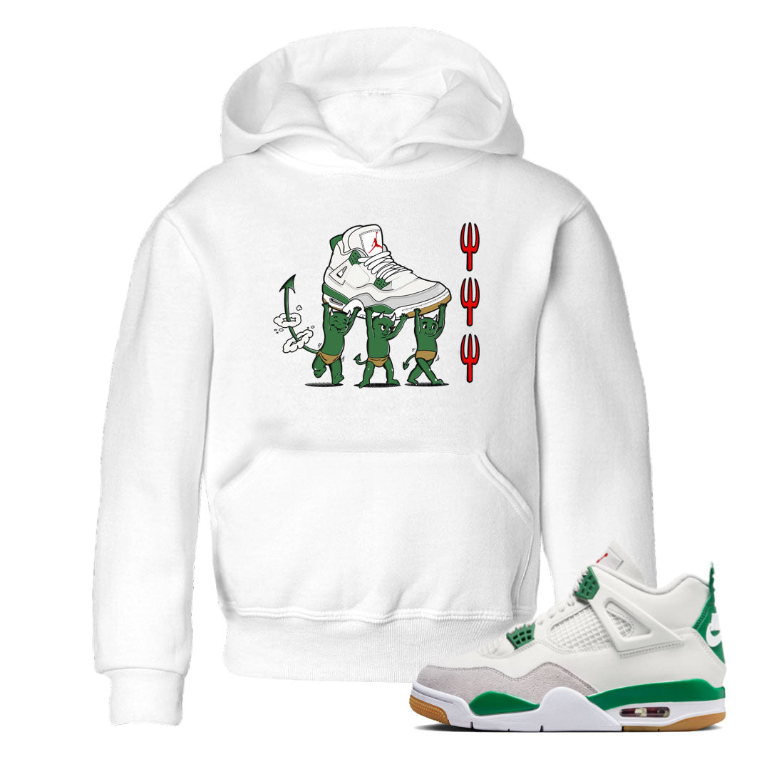 4s Pine Green shirts to match jordans Devil Babies sneaker match tees Air Jordan 4 Pine Green Drip Gear Zone Youth Baby White 1 crew neck shirts
