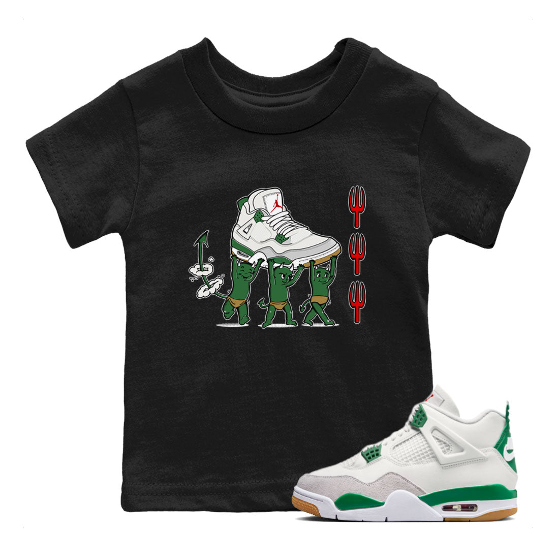 4s Pine Green shirts to match jordans Devil Babies sneaker match tees Air Jordan 4 Pine Green Drip Gear Zone Youth Baby Black 1 crew neck shirts