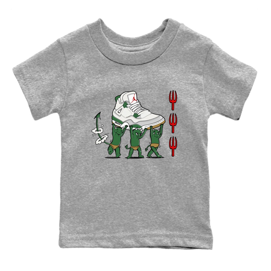 4s Pine Green shirts to match jordans Devil Babies sneaker match tees Air Jordan 4 Pine Green Drip Gear Zone Youth Baby Heather Grey 2 crew neck shirts