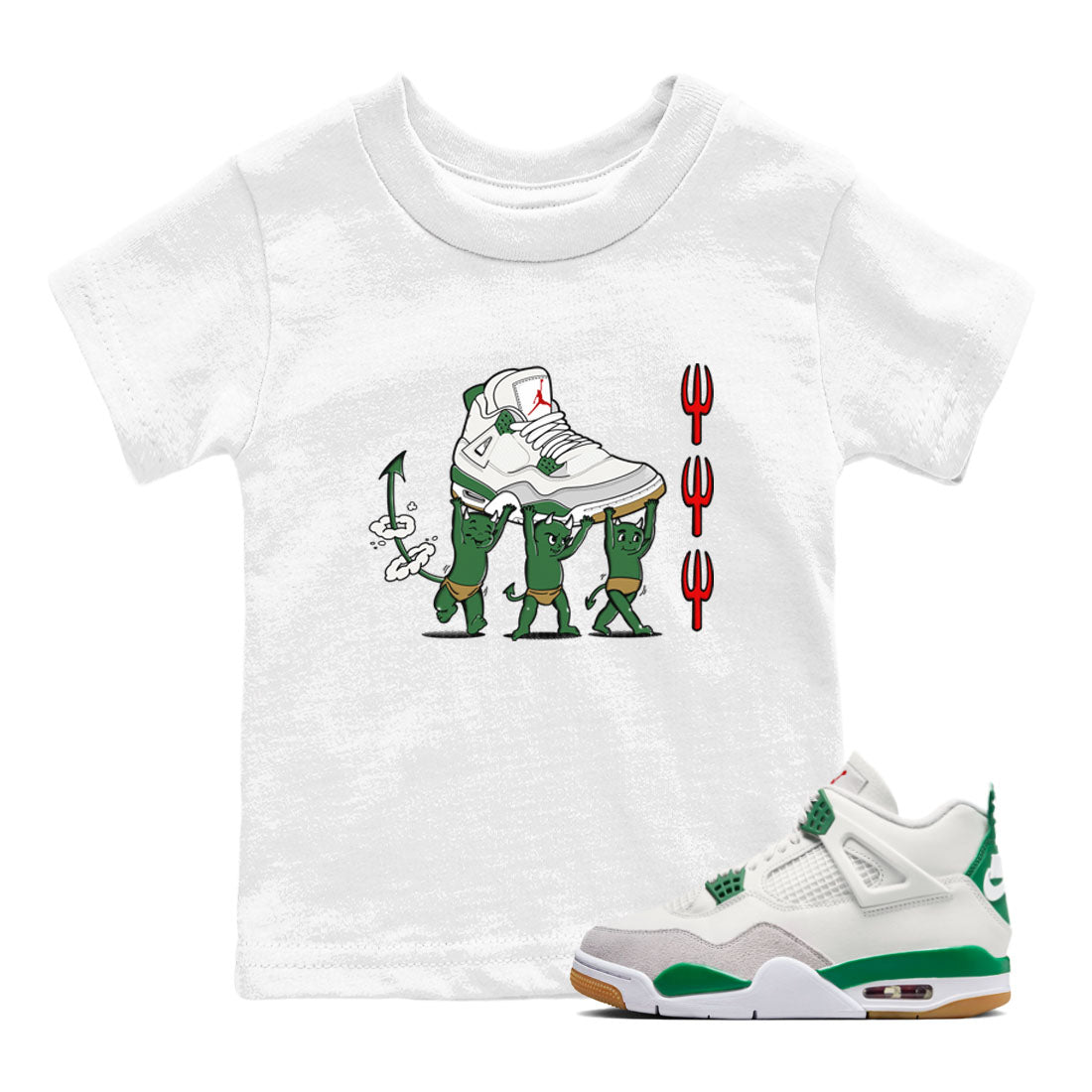 4s Pine Green shirts to match jordans Devil Babies sneaker match tees Air Jordan 4 Pine Green Drip Gear Zone Youth Baby White 1 crew neck shirts