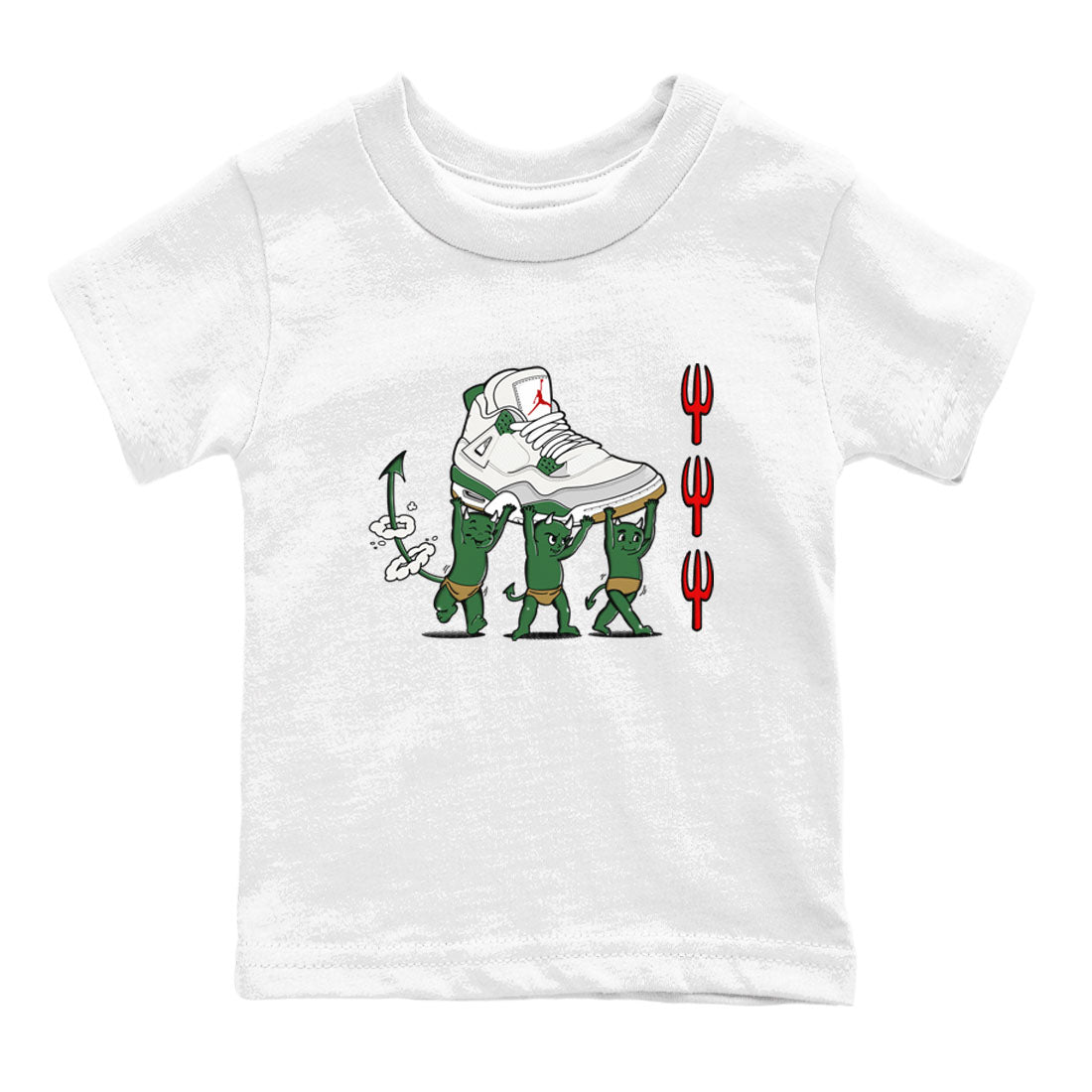 4s Pine Green shirts to match jordans Devil Babies sneaker match tees Air Jordan 4 Pine Green Drip Gear Zone Youth Baby White 2 crew neck shirts