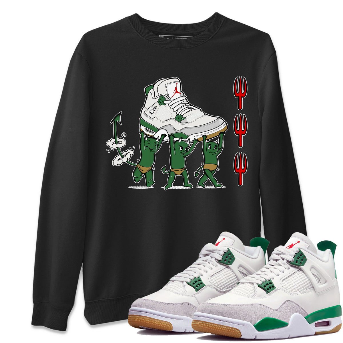 4s Pine Green shirts to match jordans Devil Babies sneaker match tees Air Jordan 4 Pine Green Drip Gear Zone unisex cotton Black 1 crew neck shirts
