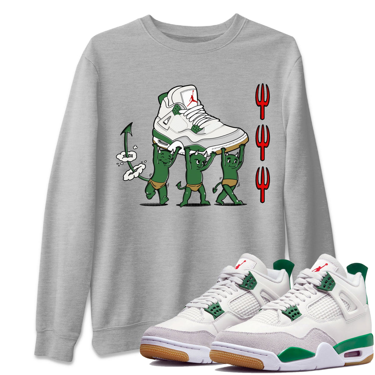 4s Pine Green shirts to match jordans Devil Babies sneaker match tees Air Jordan 4 Pine Green Drip Gear Zone unisex cotton Heather Grey 1 crew neck shirts