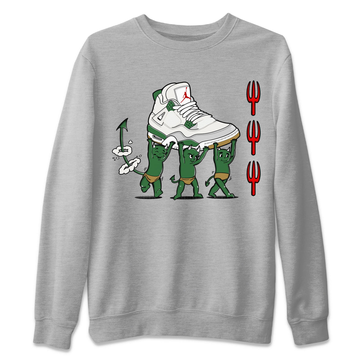 4s Pine Green shirts to match jordans Devil Babies sneaker match tees Air Jordan 4 Pine Green Drip Gear Zone unisex cotton Heather Grey 2 crew neck shirts