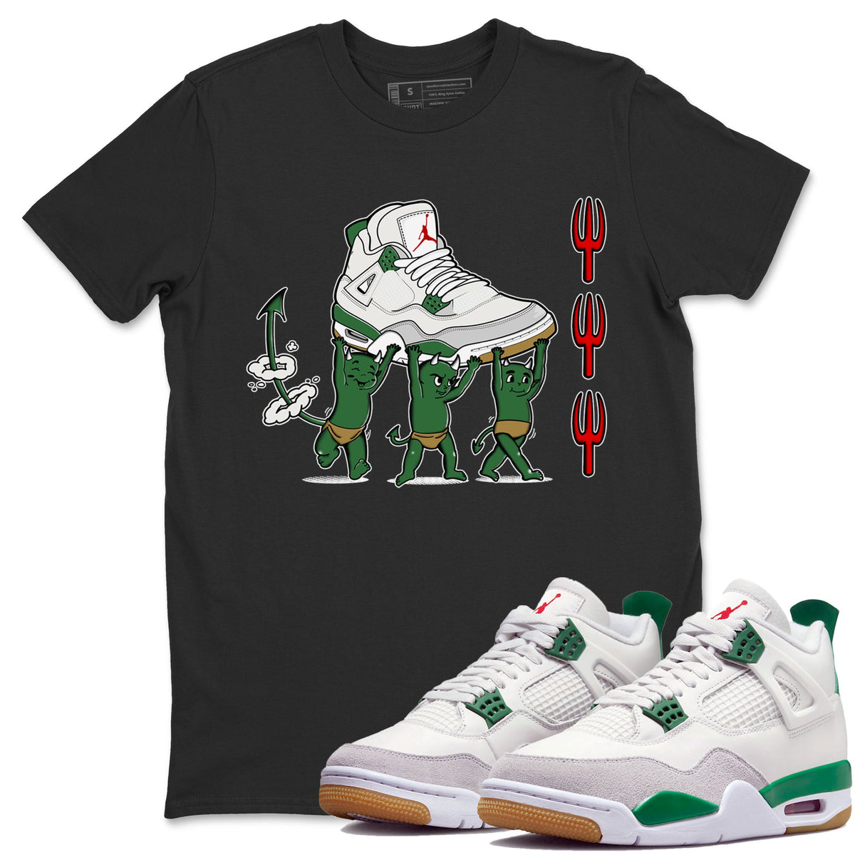 4s Pine Green shirts to match jordans Devil Babies sneaker match tees Air Jordan 4 Pine Green Drip Gear Zone unisex cotton Black 1 crew neck shirts