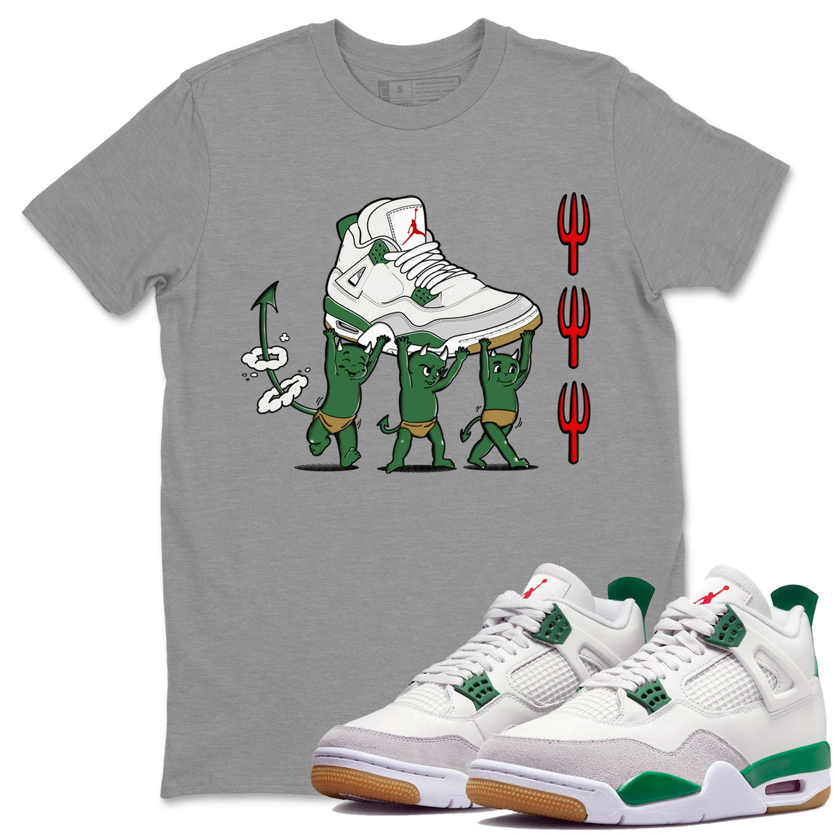 4s Pine Green shirts to match jordans Devil Babies sneaker match tees Air Jordan 4 Pine Green Drip Gear Zone unisex cotton Heather Grey 1 crew neck shirts