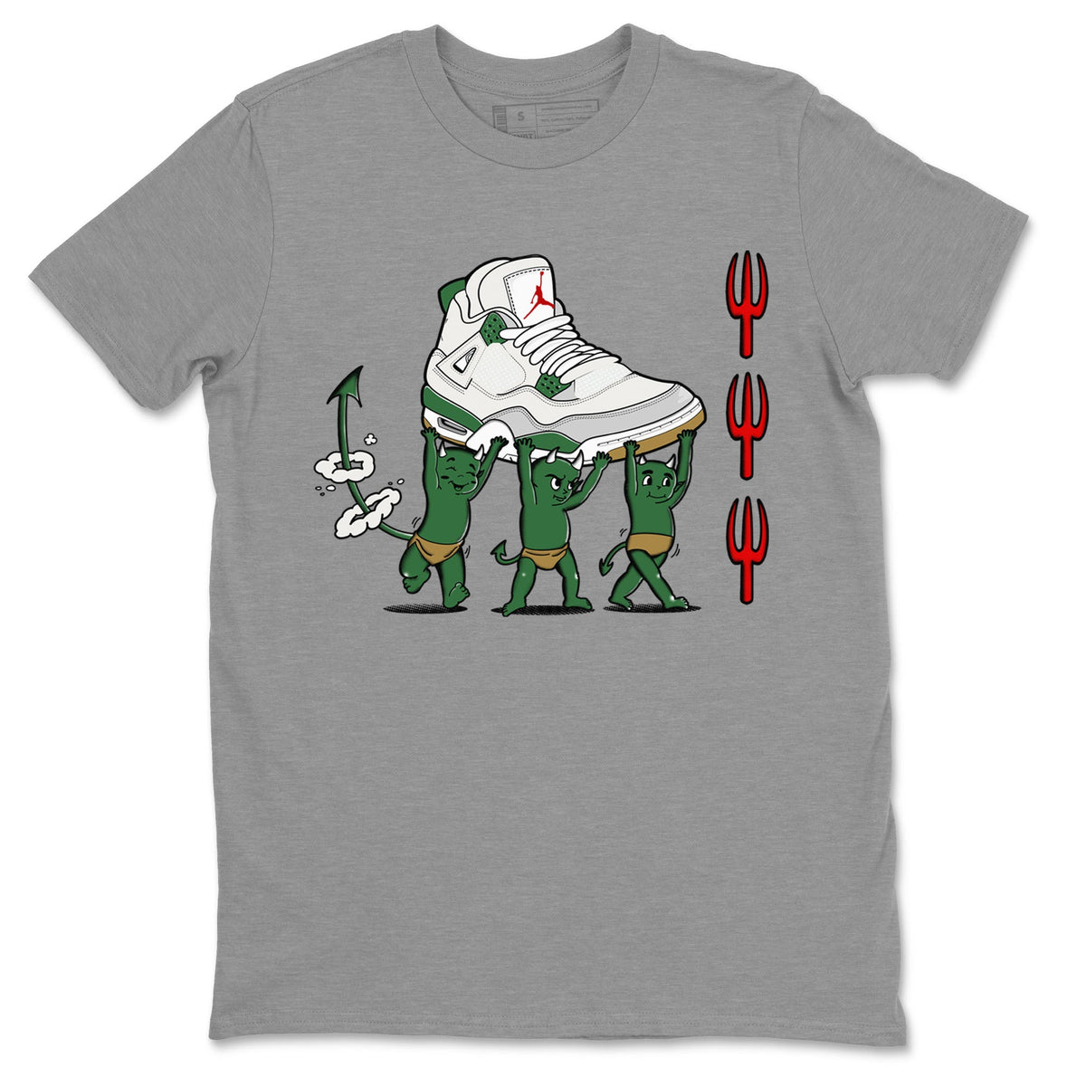 4s Pine Green shirts to match jordans Devil Babies sneaker match tees Air Jordan 4 Pine Green Drip Gear Zone unisex cotton Heather Grey 2 crew neck shirts