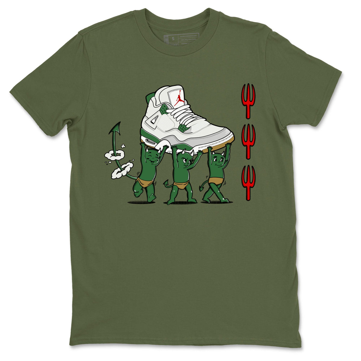 4s Pine Green shirts to match jordans Devil Babies sneaker match tees Air Jordan 4 Pine Green Drip Gear Zone unisex cotton Military Green 2 crew neck shirts