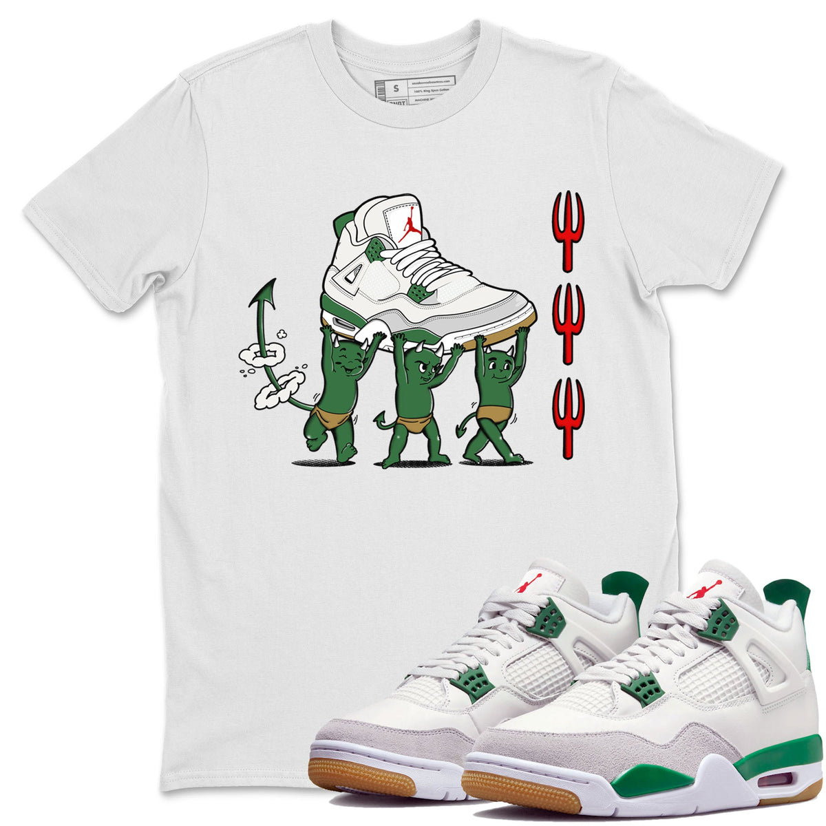 4s Pine Green shirts to match jordans Devil Babies sneaker match tees Air Jordan 4 Pine Green Drip Gear Zone unisex cotton White 1 crew neck shirts
