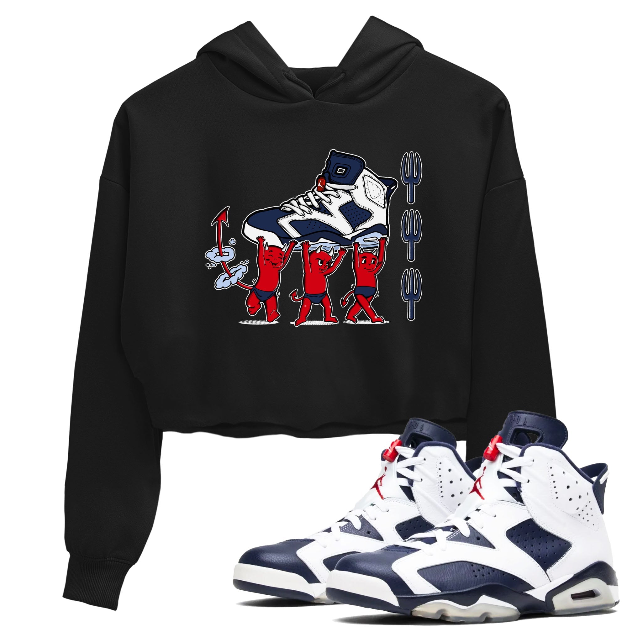 6s White And Midnight Navy shirts to match jordans Devil Babies sneaker match tees Air Jordan 6 White And Midnight Navy Drip Gear Zone unisex cotton Black 1 Crop Shirts