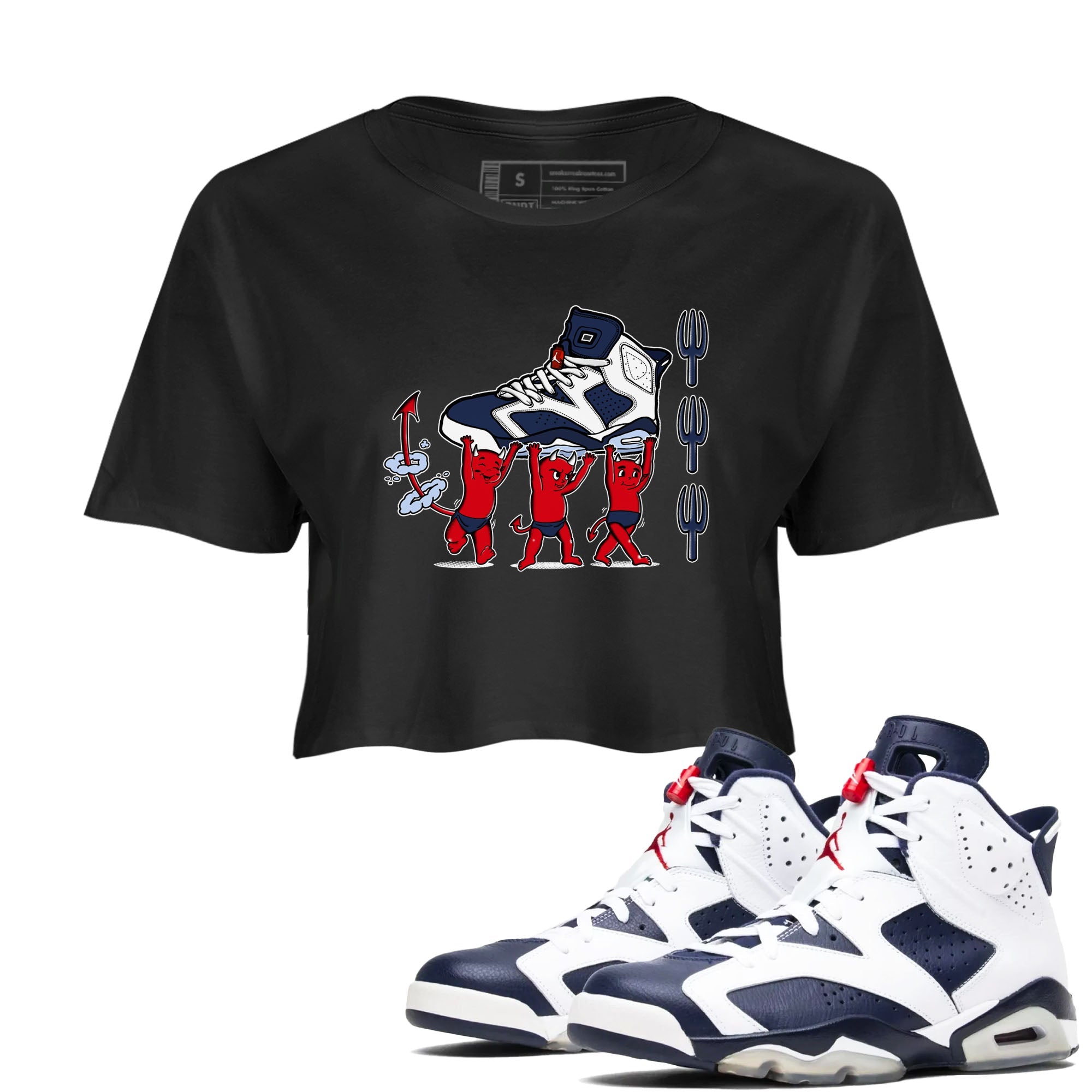 6s White And Midnight Navy shirts to match jordans Devil Babies sneaker match tees Air Jordan 6 White And Midnight Navy Drip Gear Zone unisex cotton Black 1 Crop Shirts