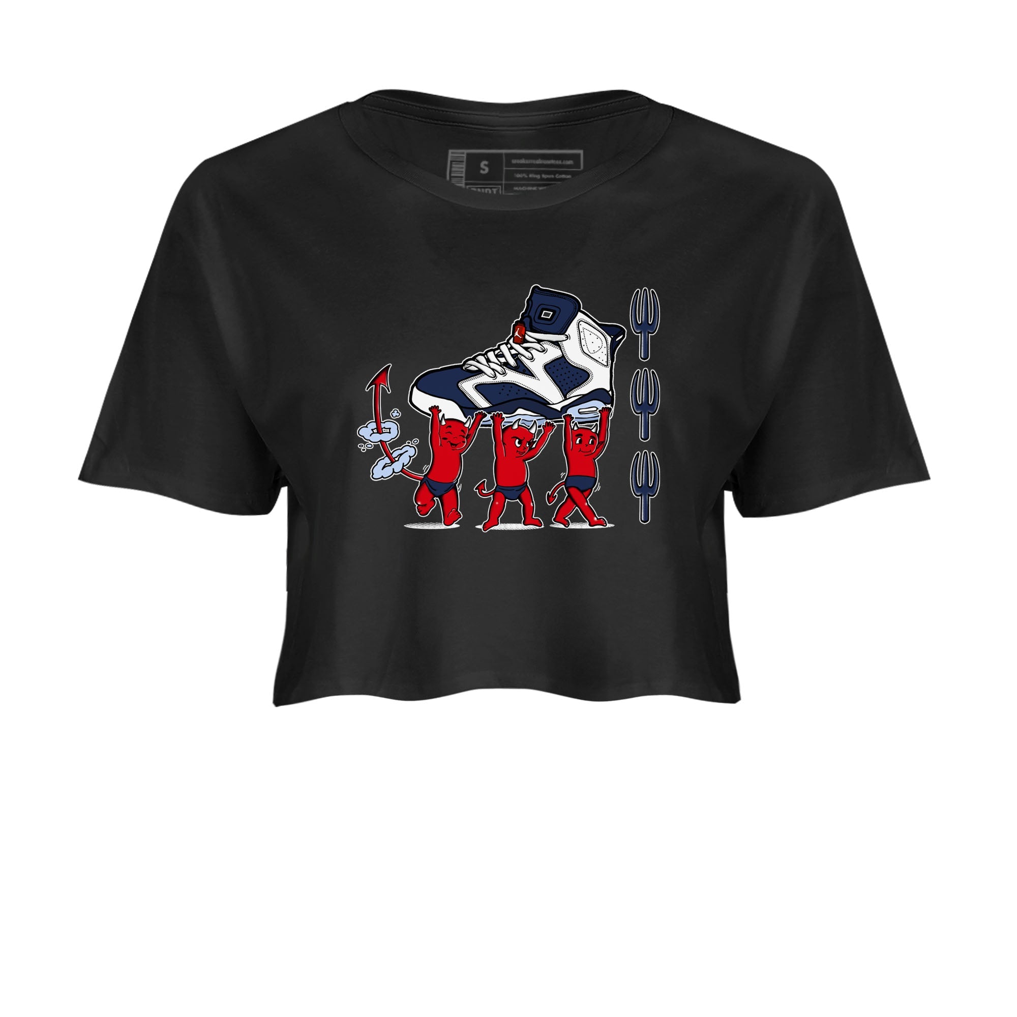 6s White And Midnight Navy shirts to match jordans Devil Babies sneaker match tees Air Jordan 6 White And Midnight Navy Drip Gear Zone unisex cotton Black 2 Crop Shirts