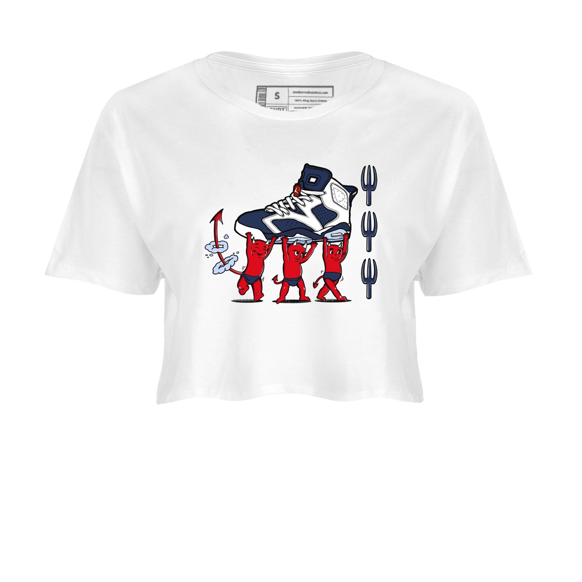 6s White And Midnight Navy shirts to match jordans Devil Babies sneaker match tees Air Jordan 6 White And Midnight Navy Drip Gear Zone unisex cotton White 2 Crop Shirts