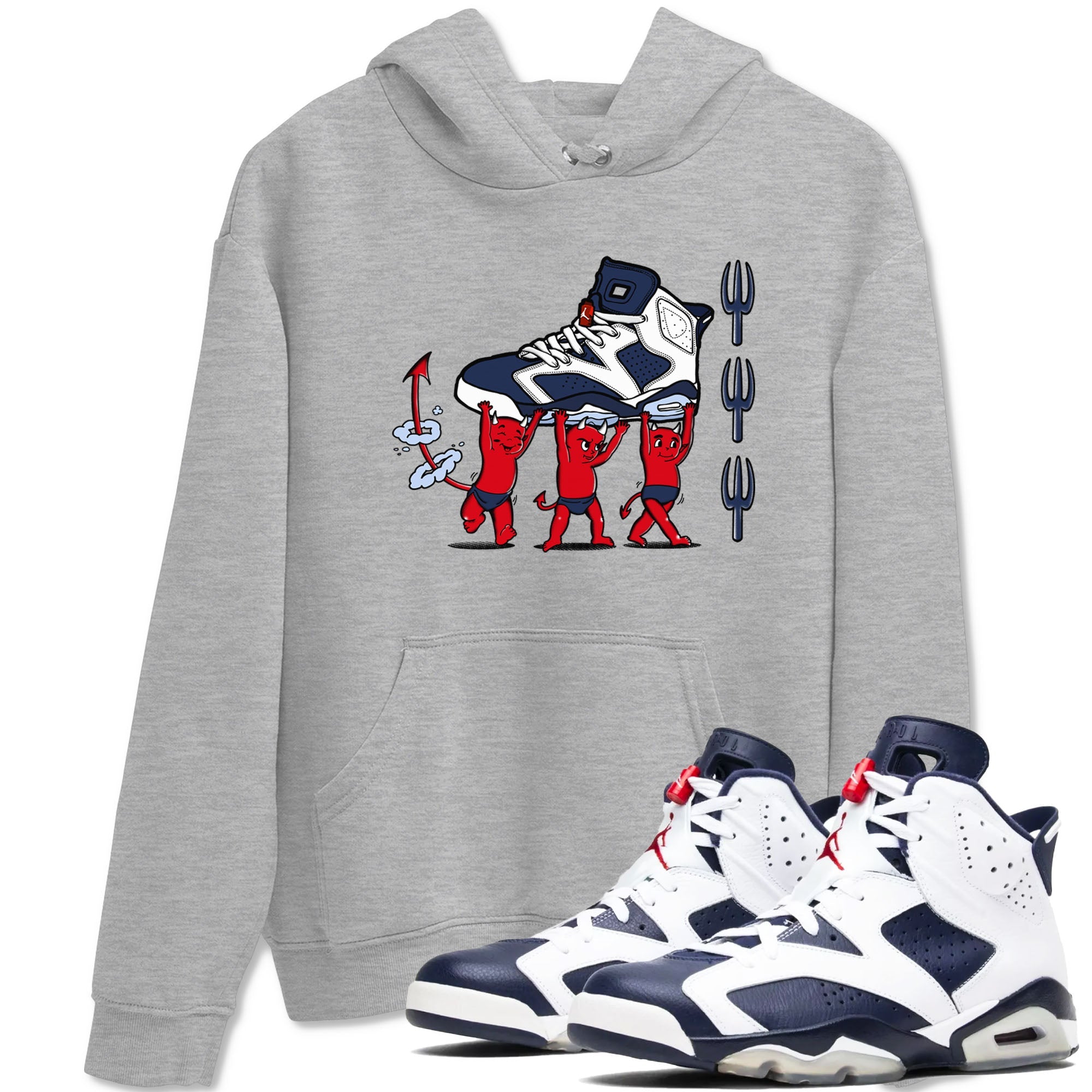 6s White And Midnight Navy shirts to match jordans Devil Babies sneaker match tees Air Jordan 6 White And Midnight Navy Drip Gear Zone unisex cotton Heather Grey 1 crew neck shirts