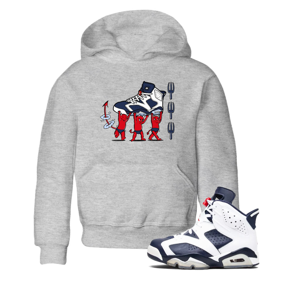 6s White And Midnight Navy shirts to match jordans Devil Babies sneaker match tees Air Jordan 6 White And Midnight Navy Drip Gear Zone Youth Baby Heather Grey 1 crew neck shirts